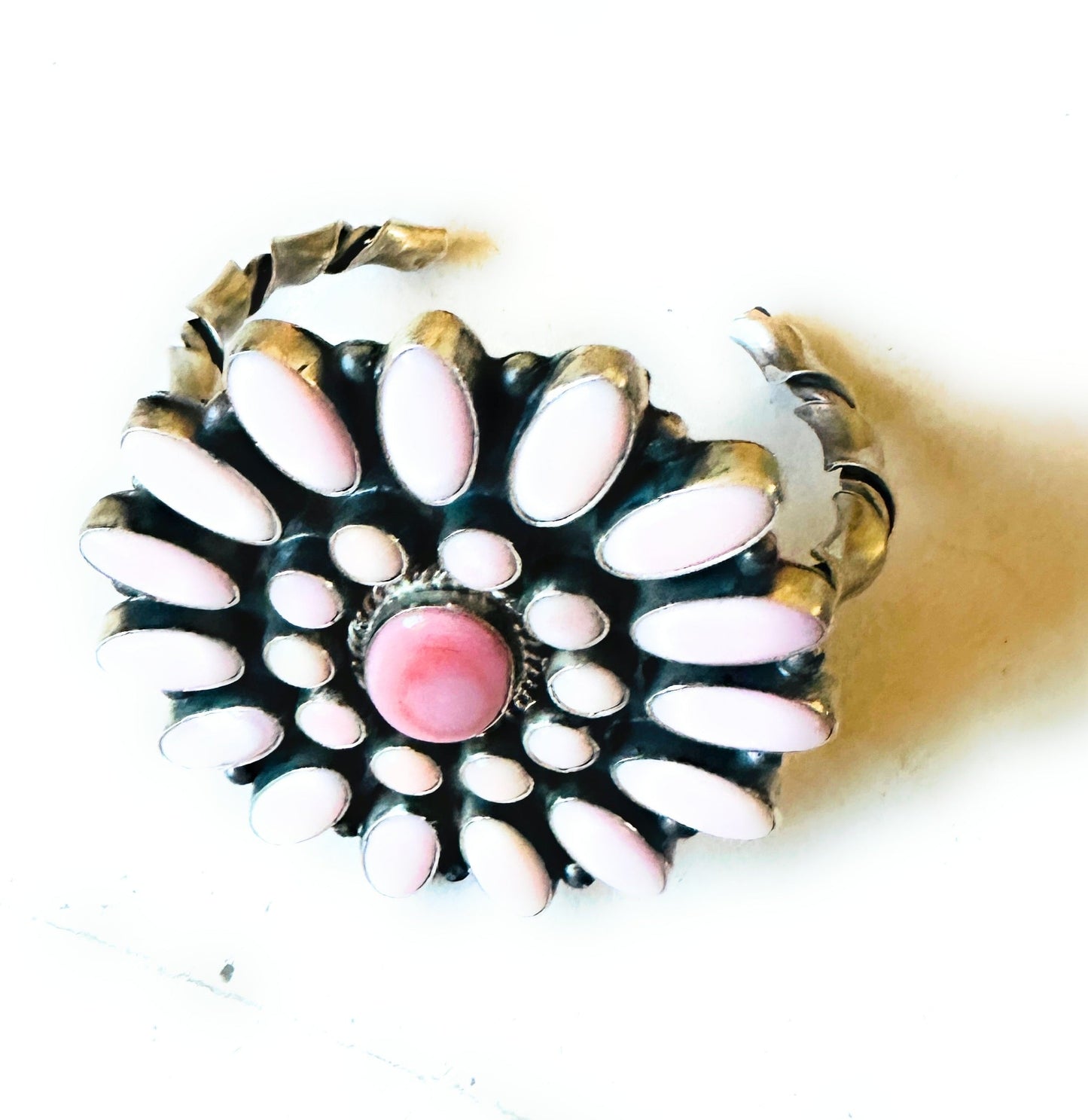 Handcrafted Queen Pink Conch Shell & Sterling Silver Cluster Cuff Bracelet