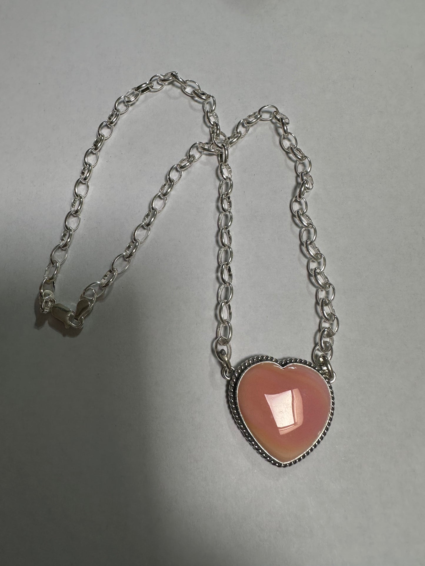 Handcrafted Sterling Silver & Pink Conch Heart Necklace Signed