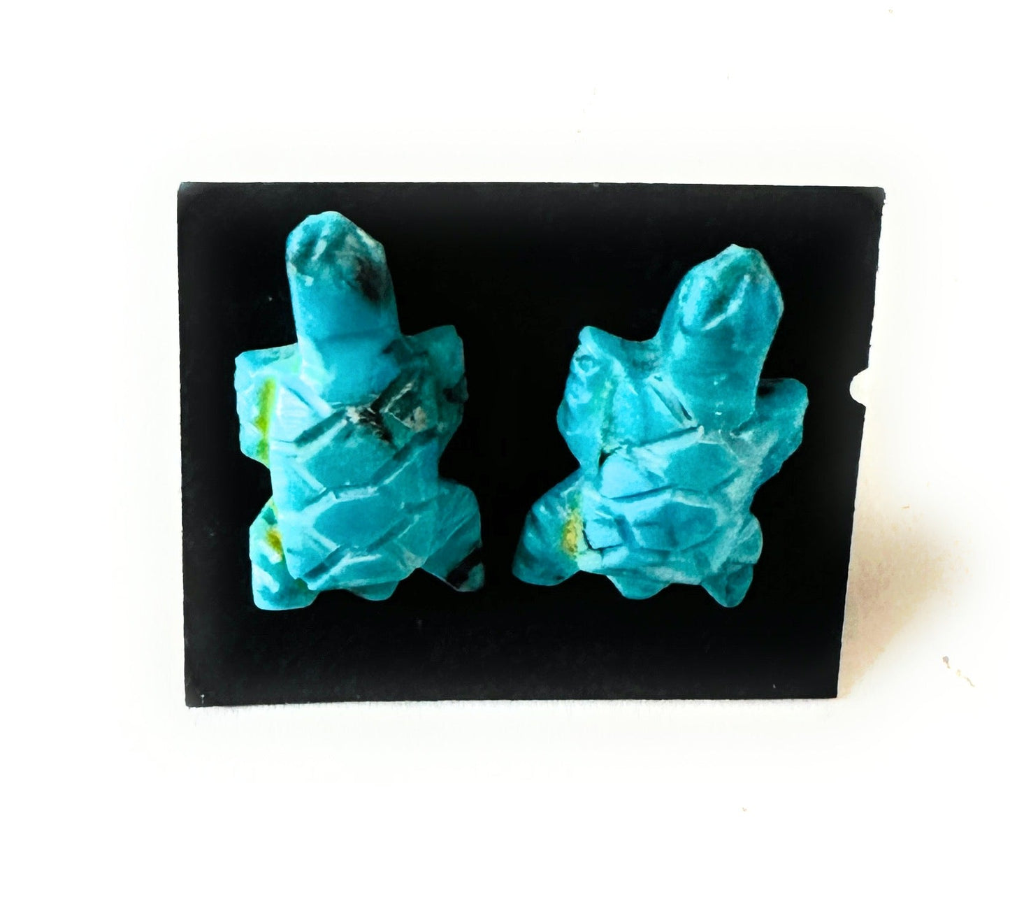 Handcrafted Hand Carved Turquoise Fetish Turtle Stud Earrings