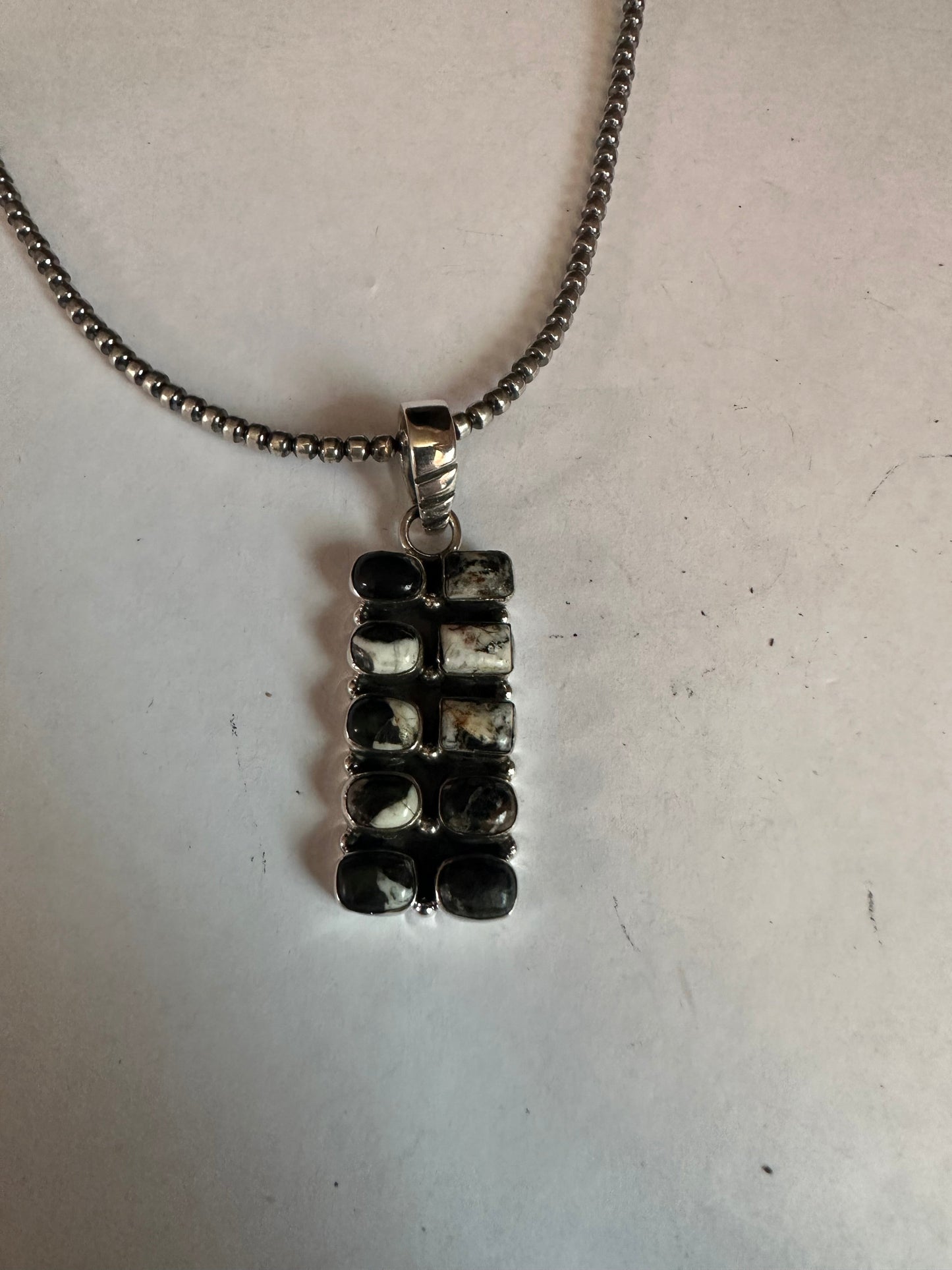 Handmade Sterling Silver & White Buffalo 10 stone Pendant