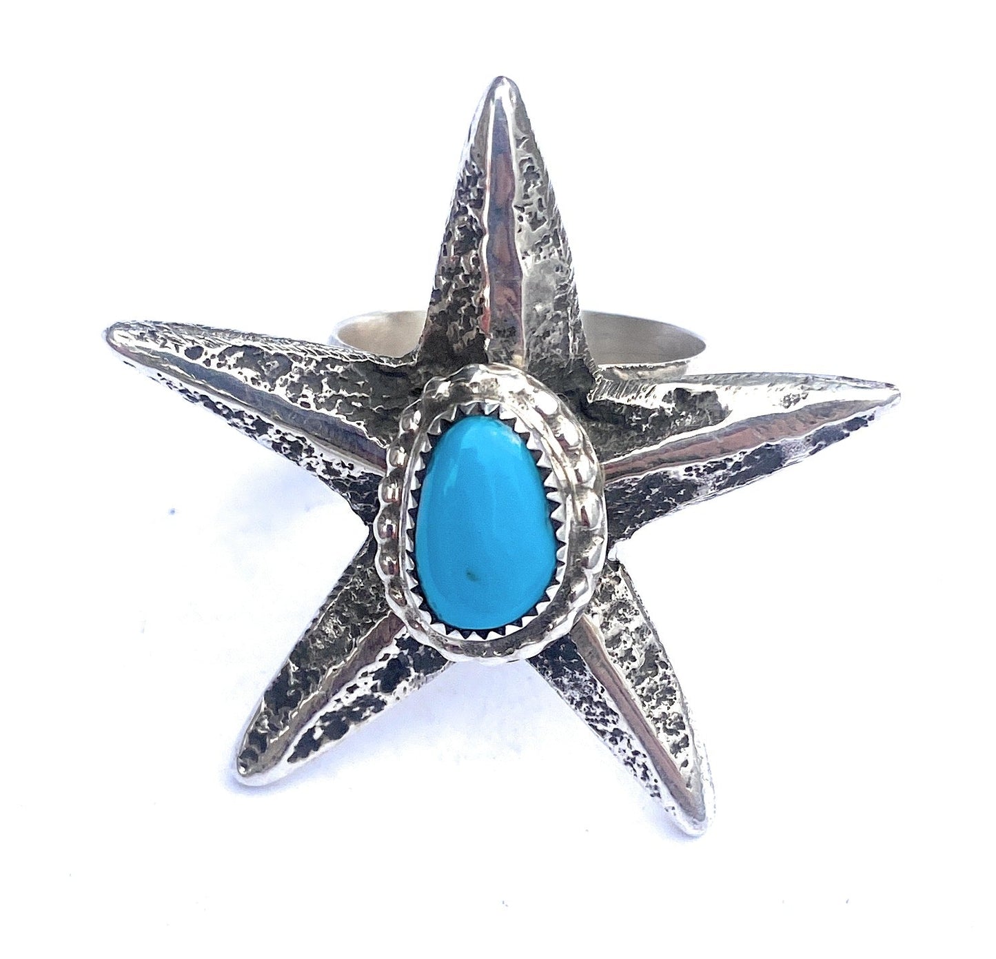 Handcrafted Turquoise & Sterling Silver Star Ring Size 9.25 Signed