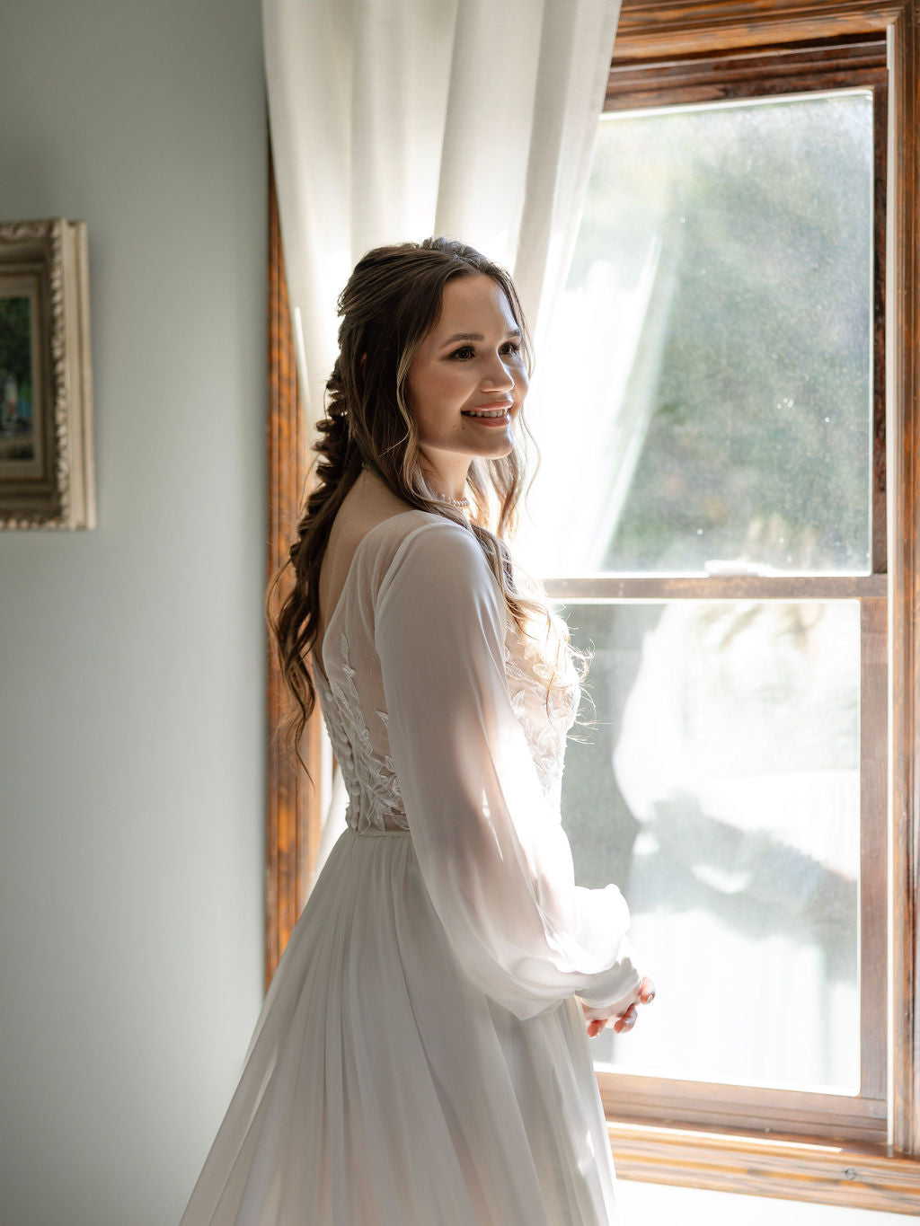 The Claire Gown – Nude Lace Western Wedding Dress with V-Neckline