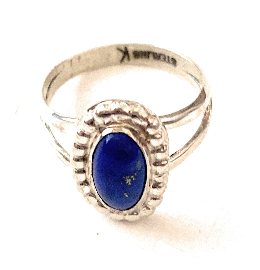 Handcrafted Sterling Silver & Lapis Ring Size 7.5