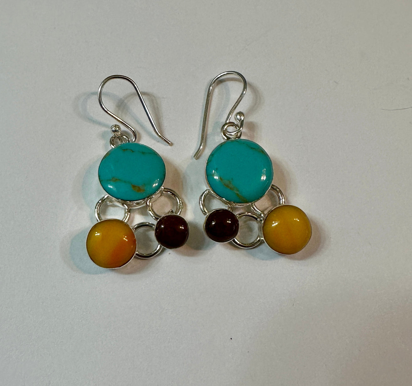Turquoise & Spiny Circle Sterling Silver DangleEarrings