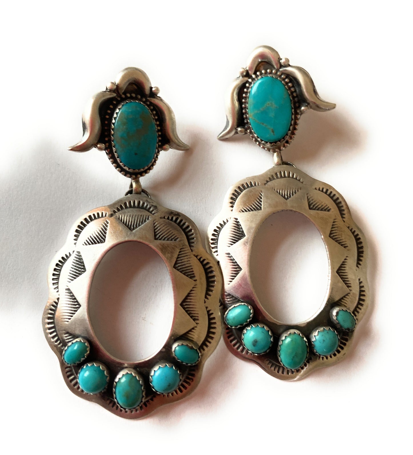 Handcrafted Turquoise & Sterling Silver Concho Dangle Earrings