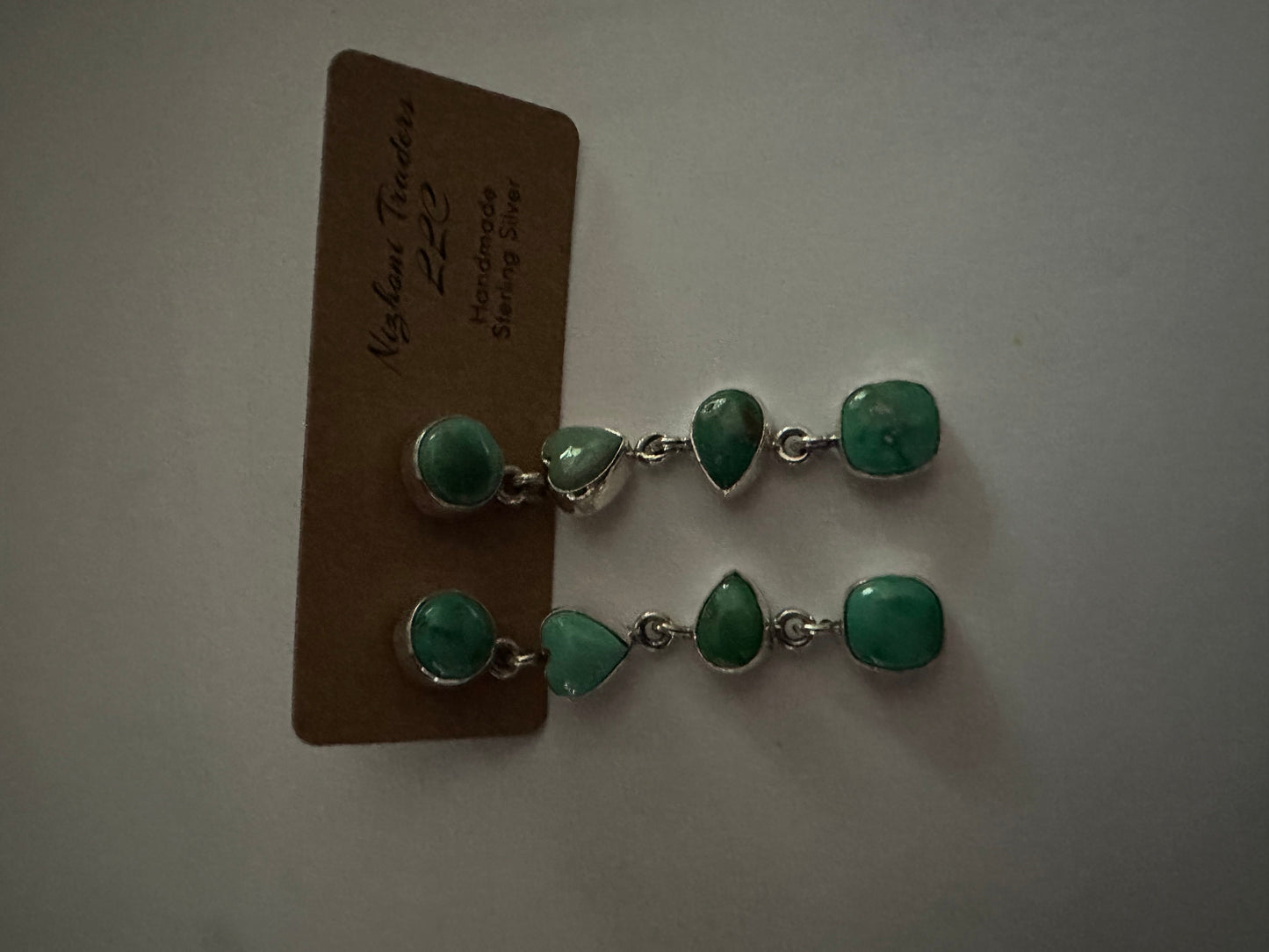 Handmade Emerald Valley Turquoise heart and Sterling Silver 4 Stone Dangles