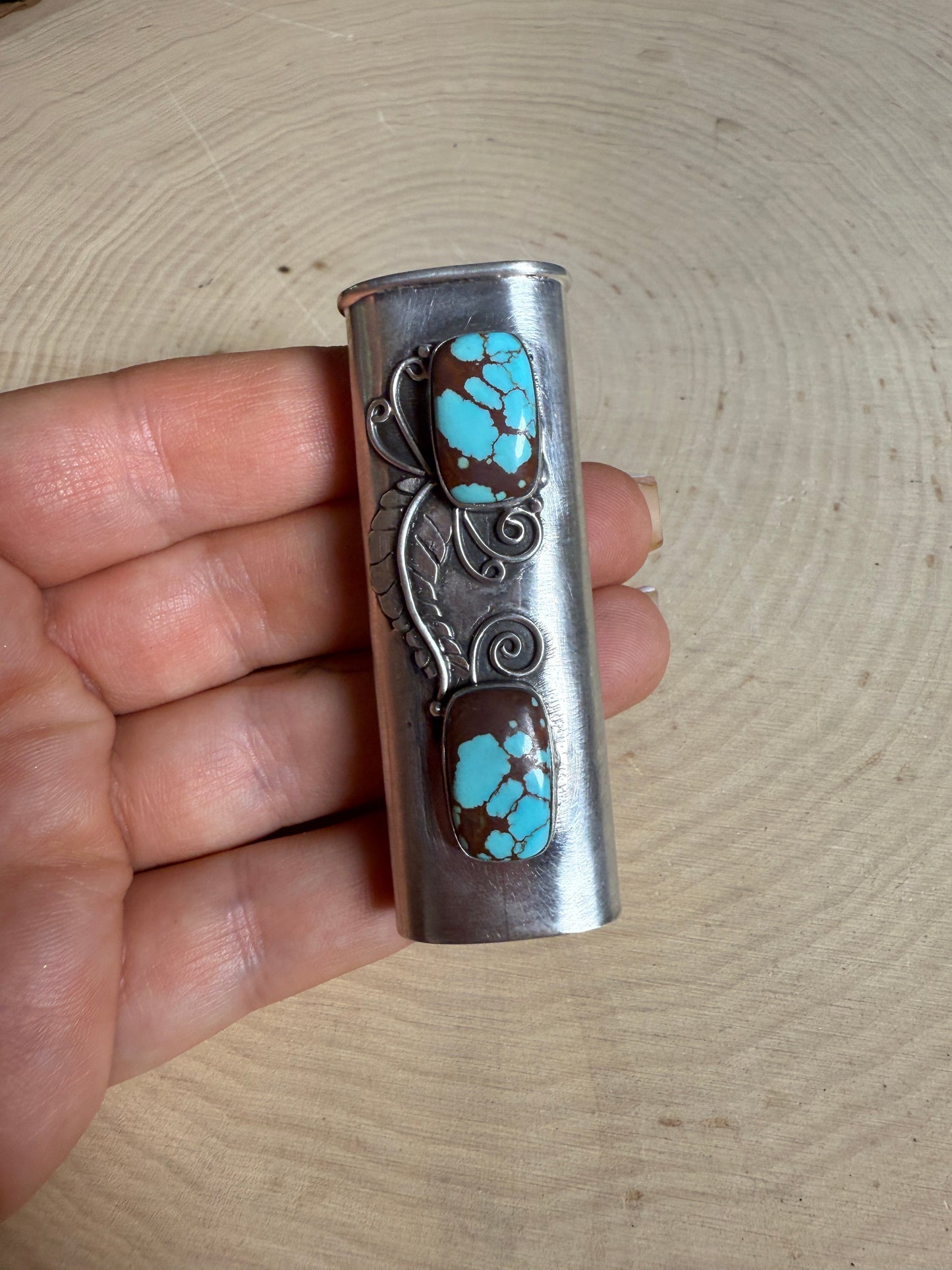 Handmade Sterling Silver & Number 8 Turquoise Lighter Cover