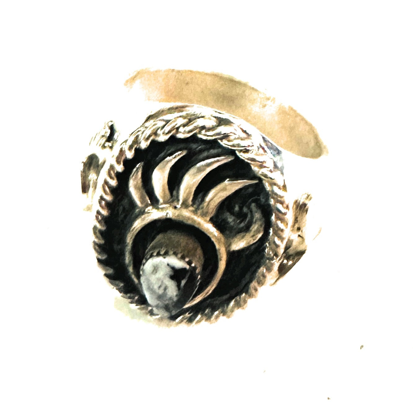 Handcrafted White Buffalo & Sterling Silver Bear Paw Cigar Band Ring Size 11