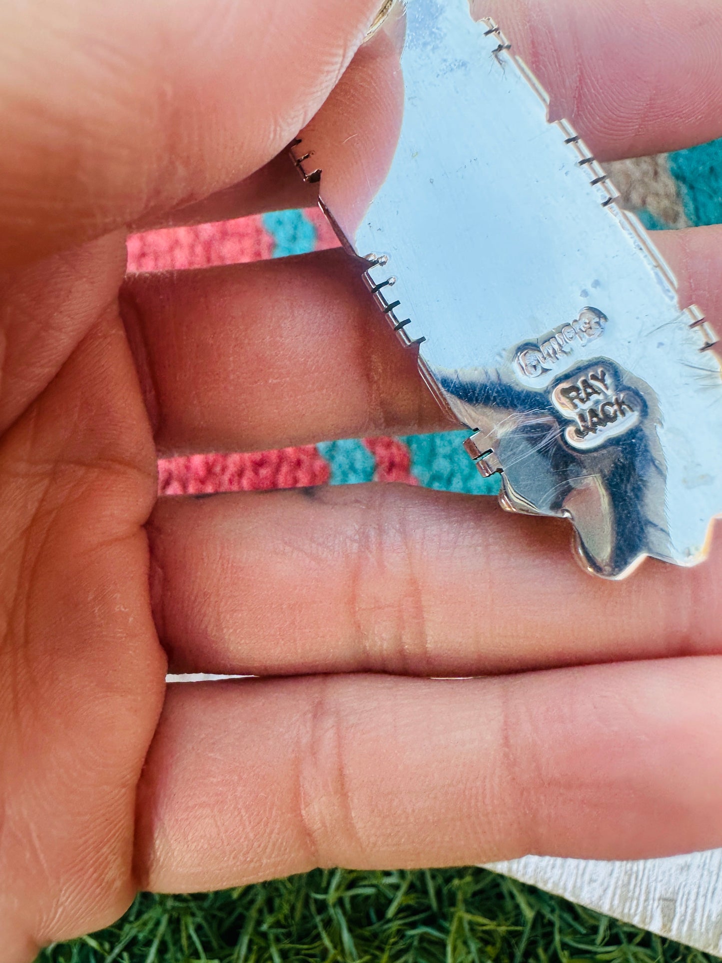 Handcrafted Sterling Silver and Multi Stone Inlay Pendant by Ray Jack