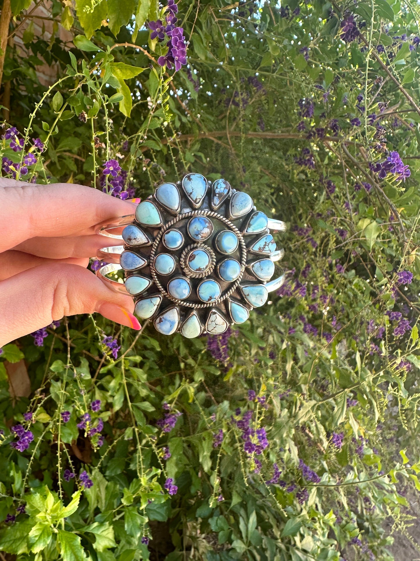 Handmade Sterling Silver Golden Hills Turquoise Adjustable Cuff