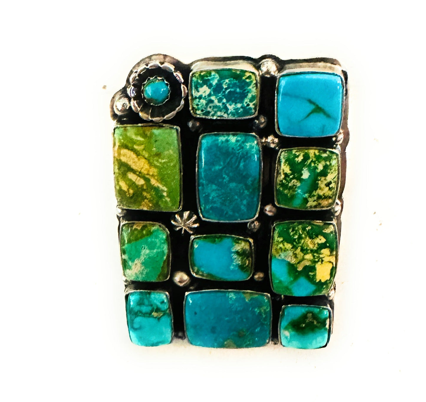 Handcrafted Sonoran Mountain Turquoise & Sterling Silver Adjustable Cluster Ring