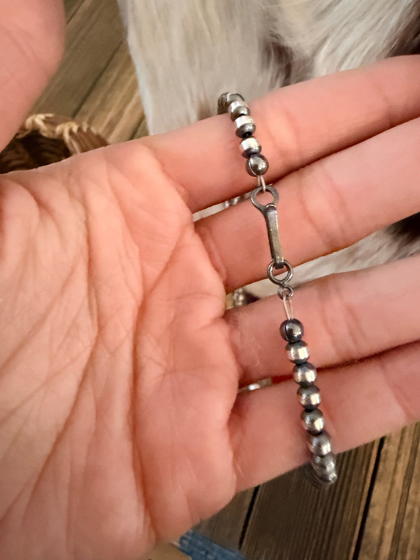 Handcrafted Mother of Pearl and Sterling Silver Pearl Beaded Necklace