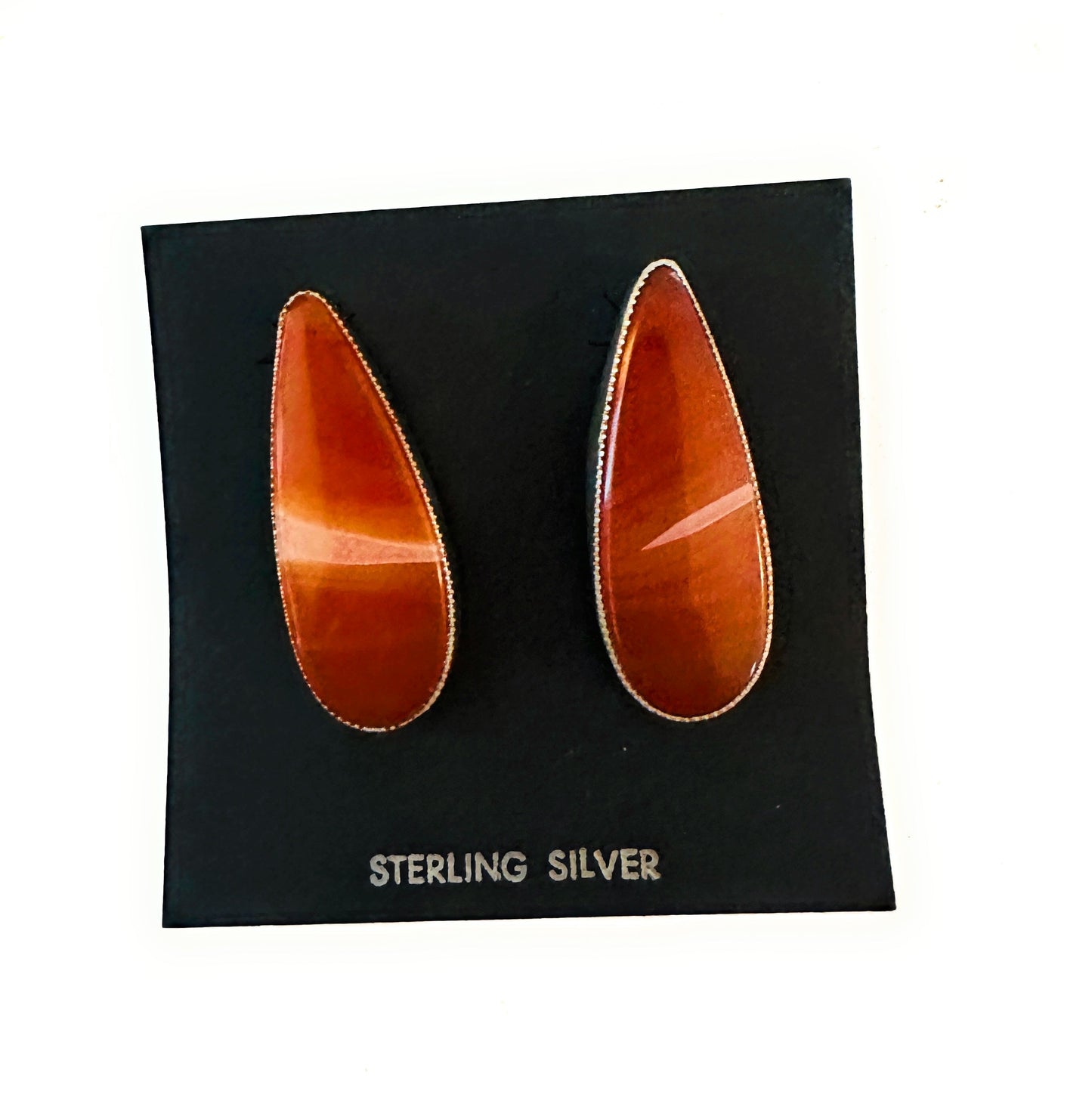 Handcrafted Jasper Sterling Silver Post Earrings Signed