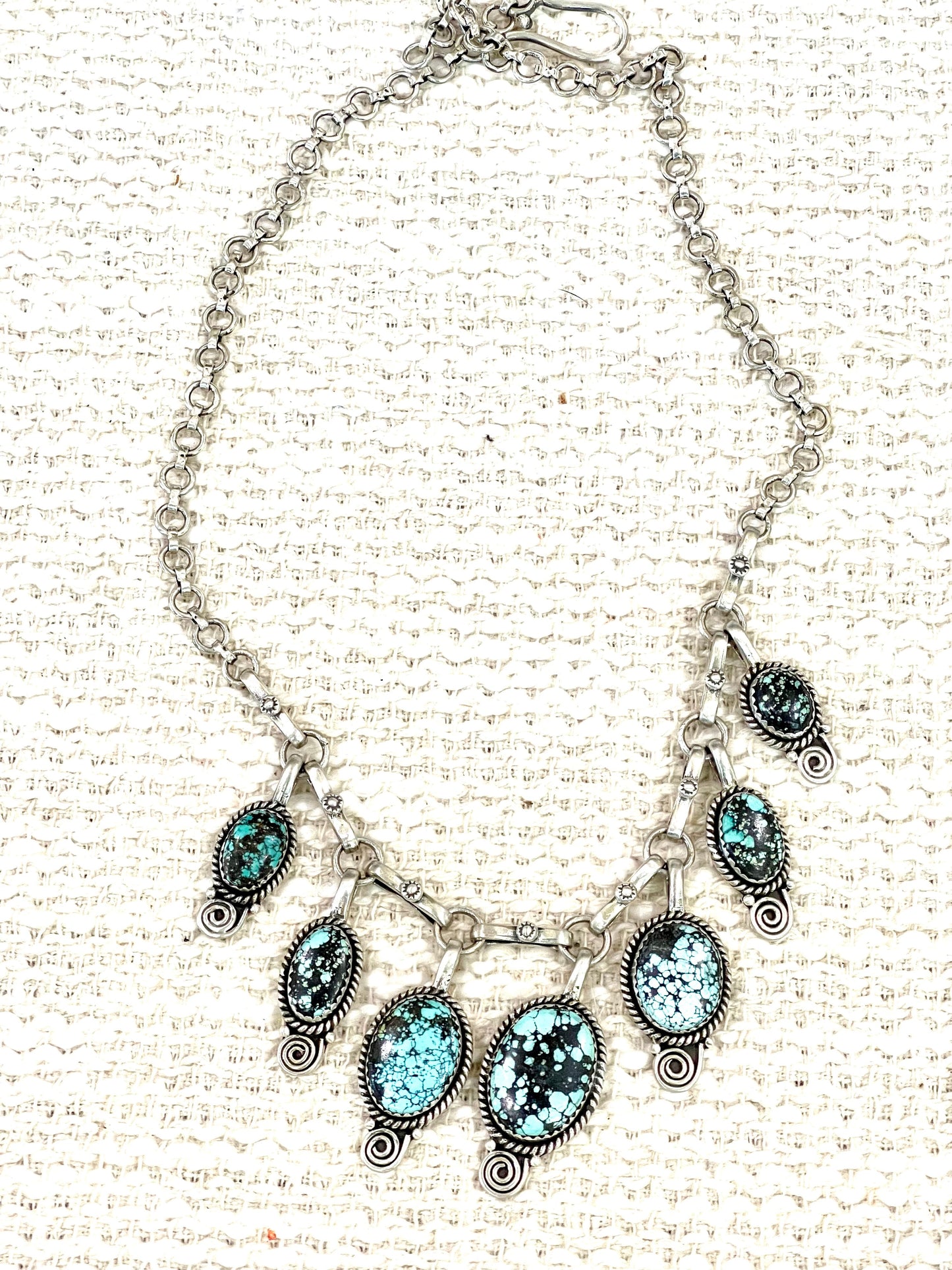 Handmade Sterling Silver Number 8 Turquoise Necklace with Signed Nizhoni