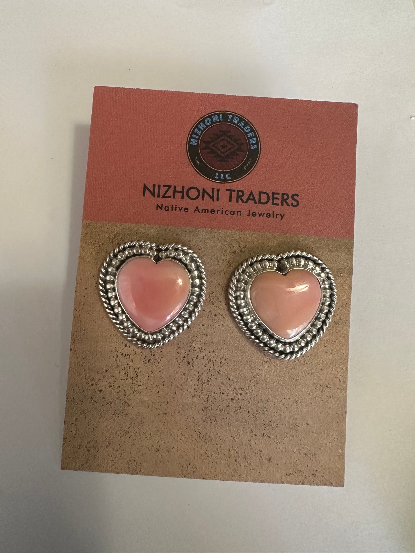 Handcrafted Sterling Silver Pink Conch Heart Stud Earrings