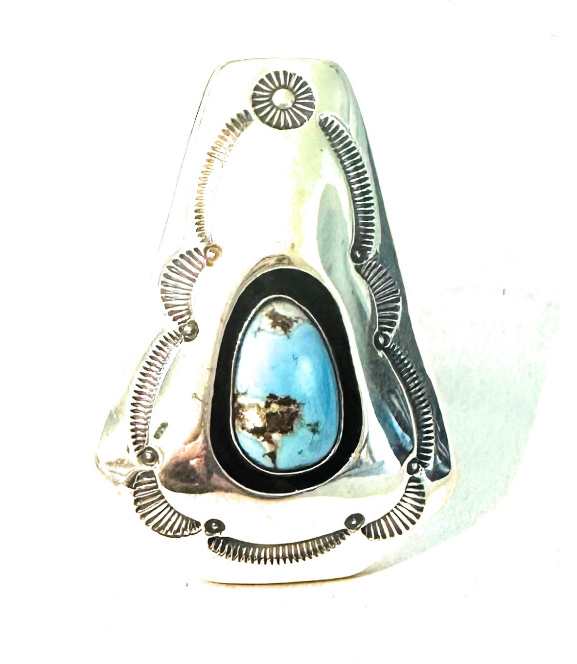 Handcrafted Golden Hills Turquoise & Sterling Silver Shadowbox Ring Size 8