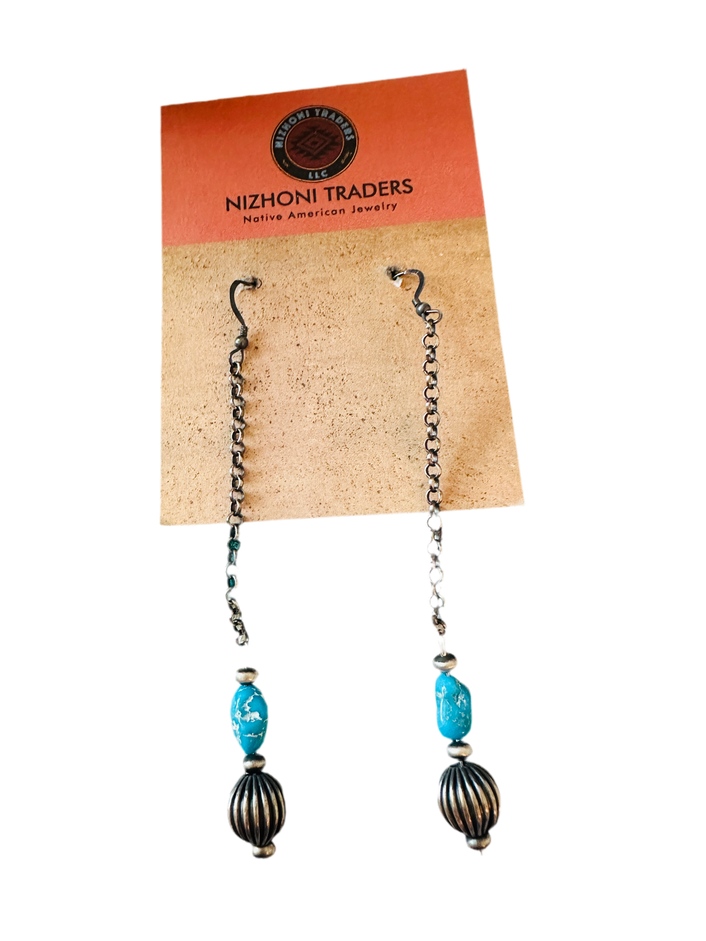 Handcrafted Turquoise & Sterling Silver Chain Dangle Earrings