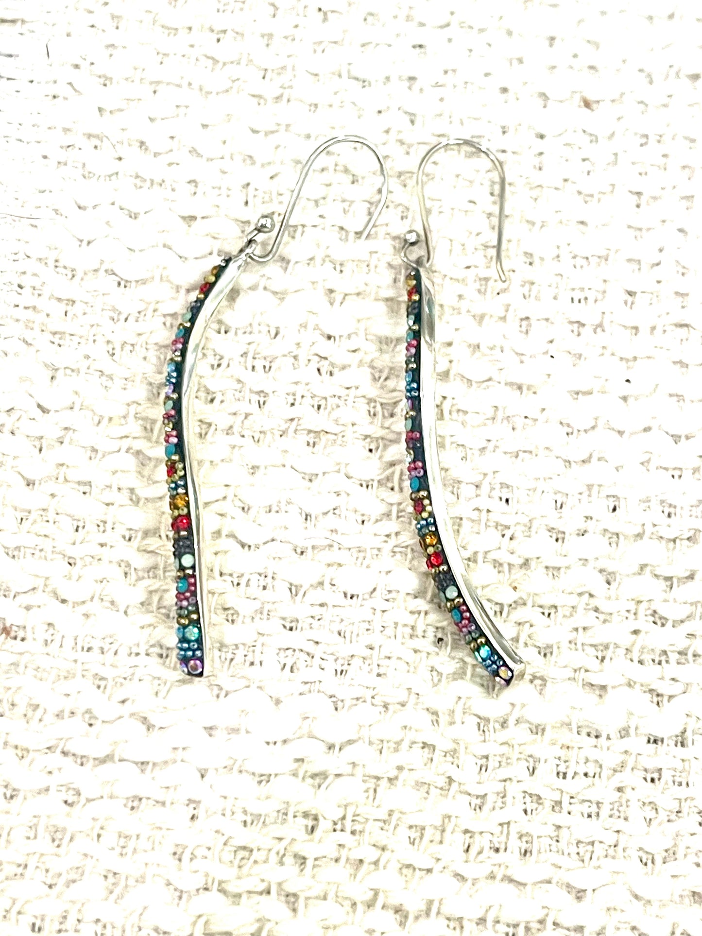 Handmade In Mexico Sterling Silver , Multi Color Swarovski Crsytal Dangle Earrings
