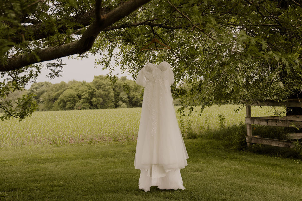 The Iris Gown – Romantic Ivory A-Line Wedding Dress with Floral Appliqués