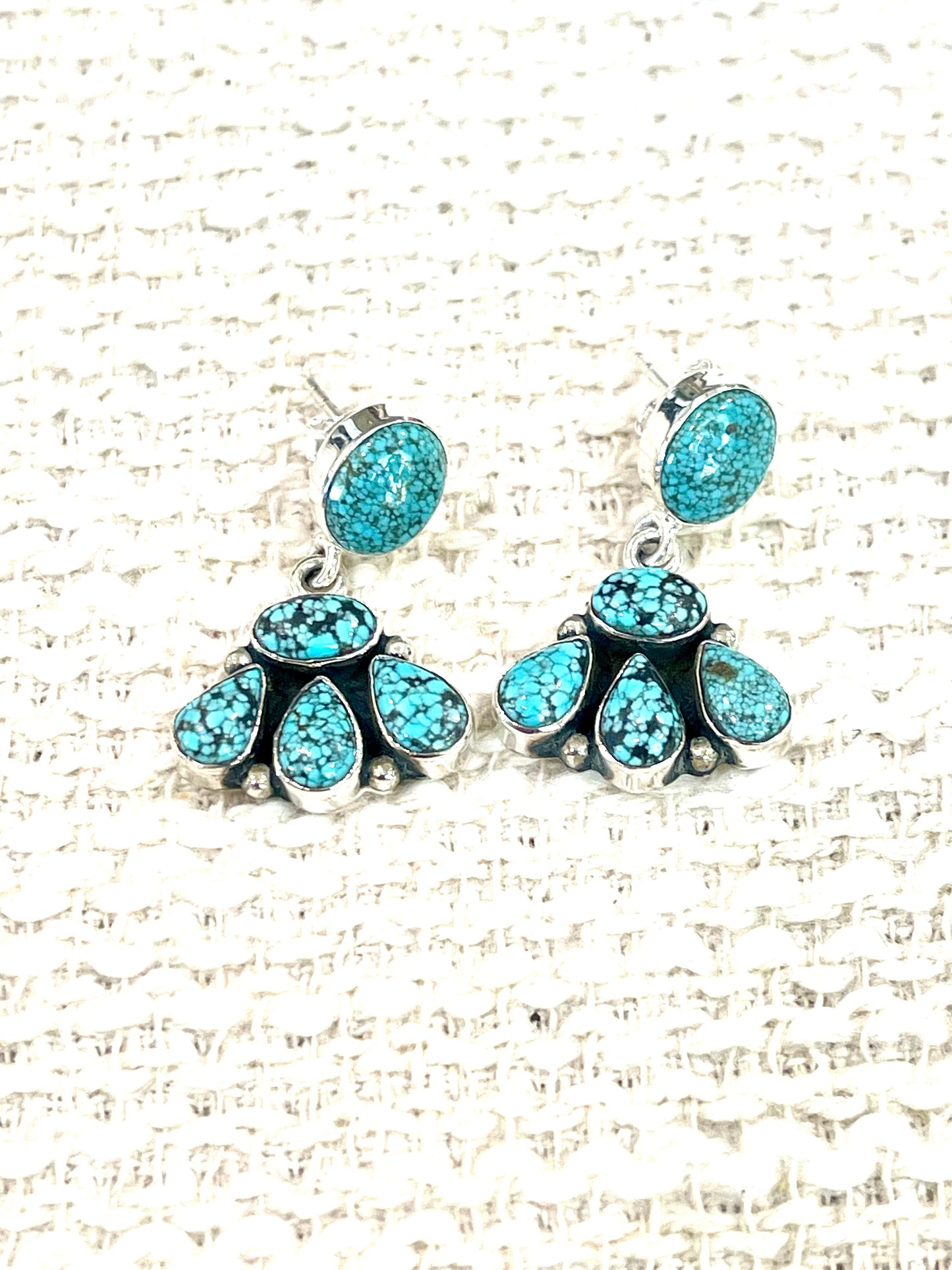 Handmade Sterling Silver Number 8 Turquoise Post Dangle Earrings with Signed Nizhoni