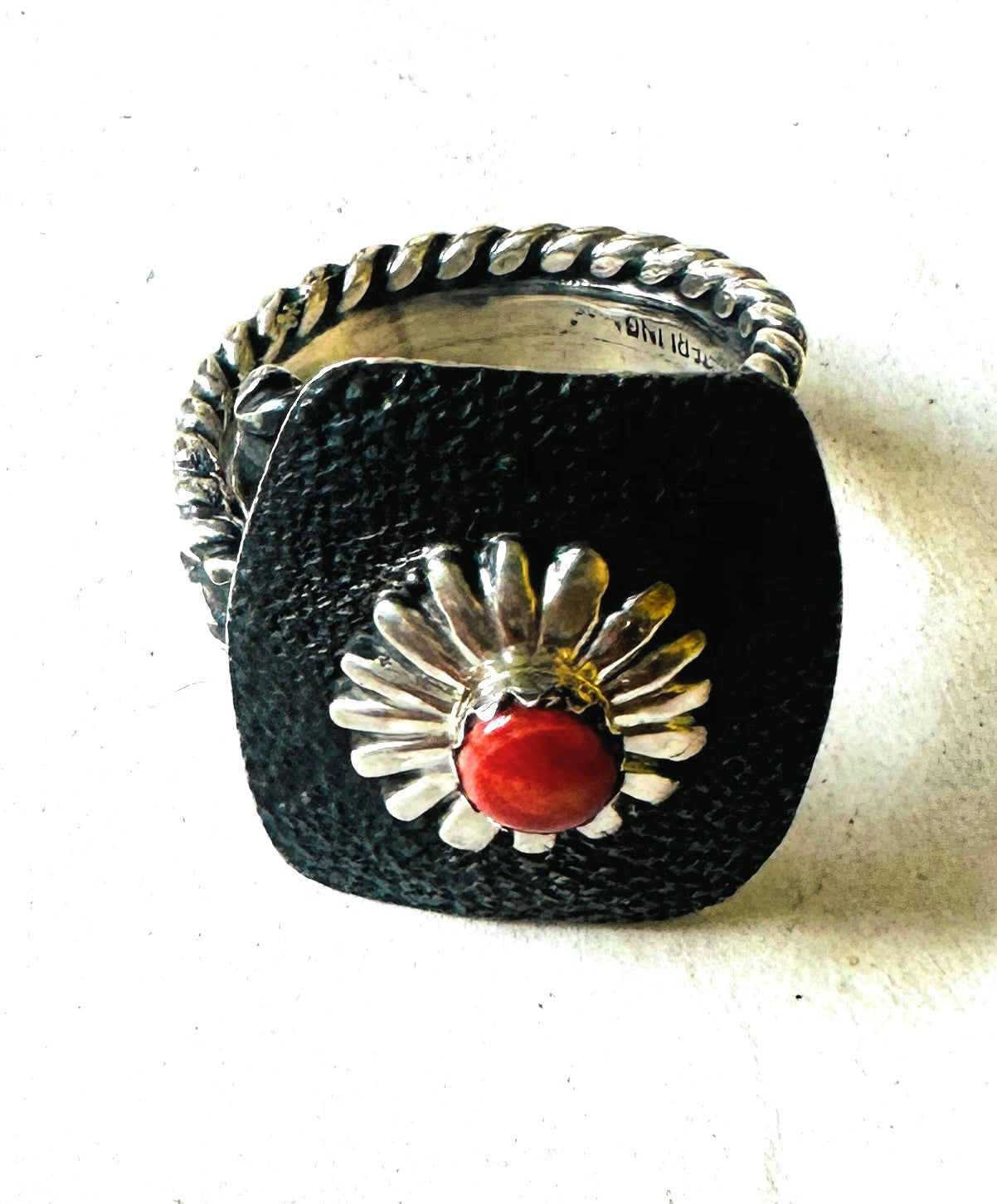 Handcrafted Sterling Silver & Red Spiny Concho Adjustable Ring