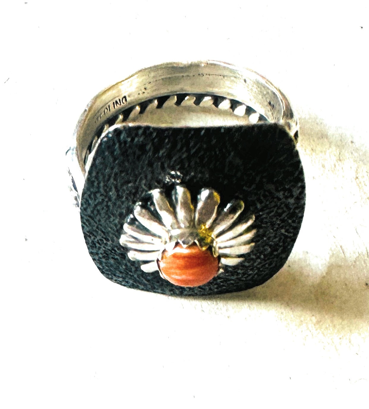 Handcrafted Sterling Silver & Orange Spiny Concho Adjustable Ring