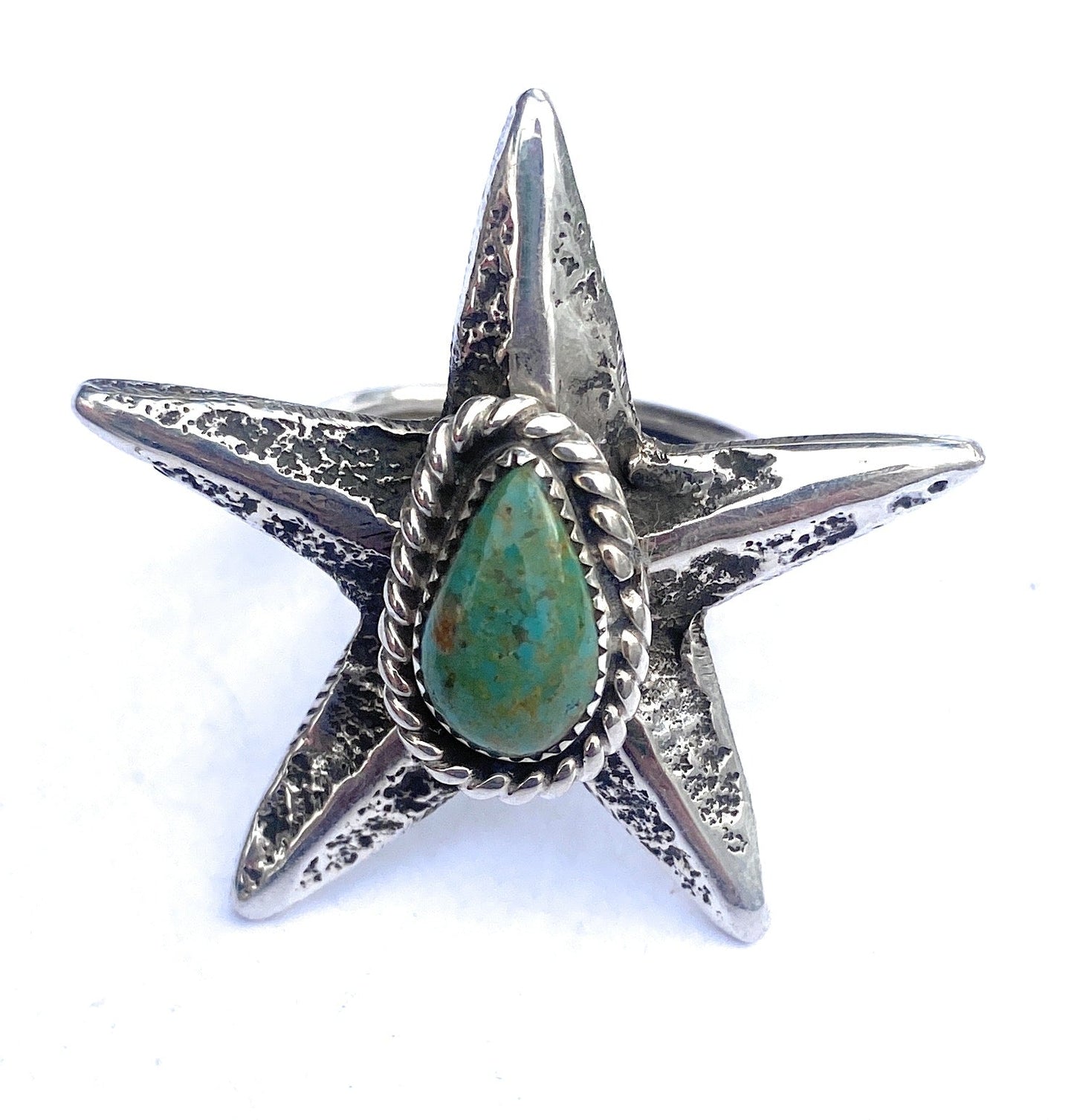 Handcrafted Royston Turquoise & Sterling Silver Star Ring Size 10.5 Signed