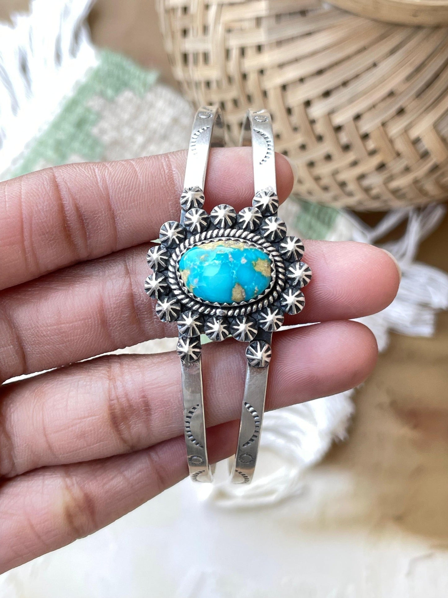Handmade Sterling Silver, South Hill Turquiose Adjustable Cuff Bracelet