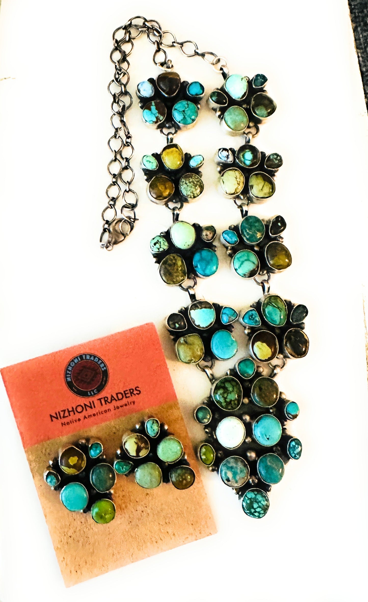 Handcrafted Sterling Silver & Multi Turquoise Cluster Necklace