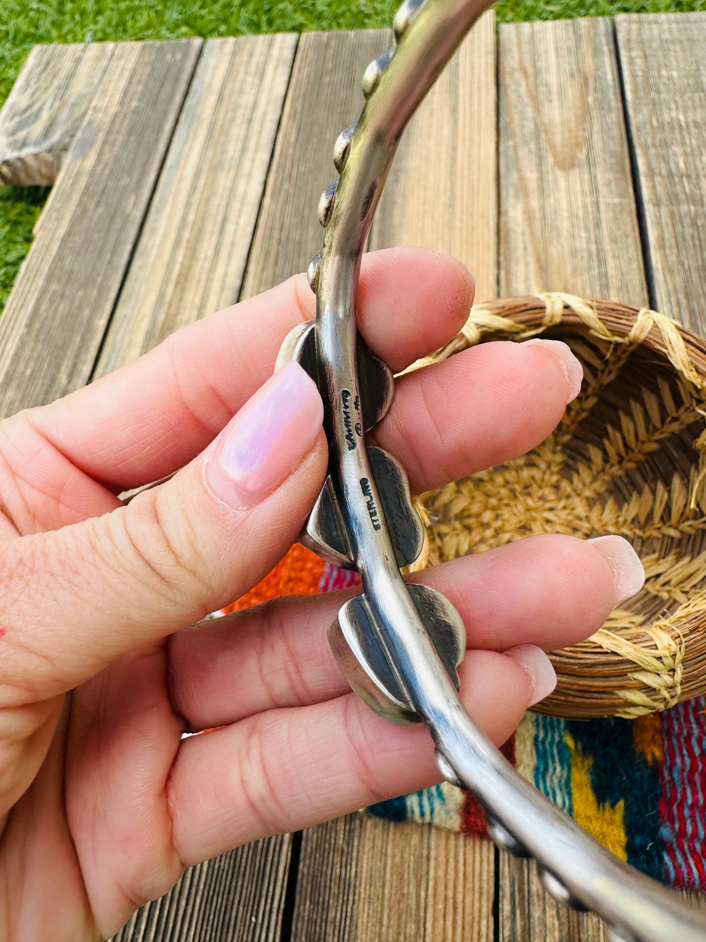 Handcrafted Queen Pink Conch & Sterling Silver Heart Bangle Bracelet by Chimney Butte