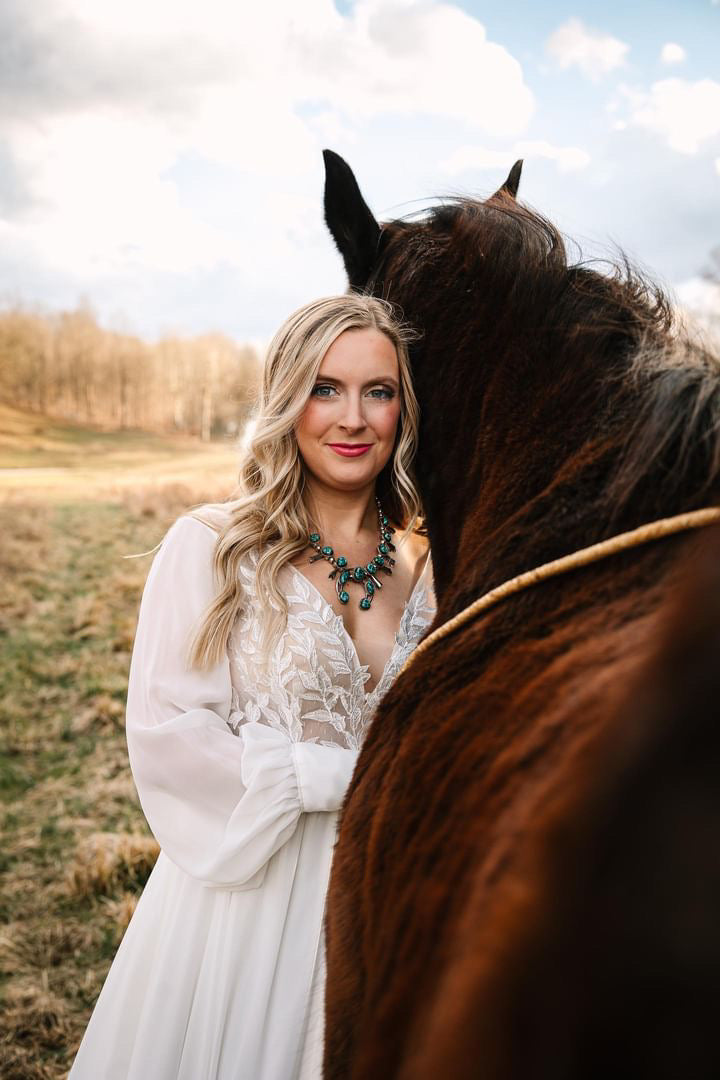 The Claire Gown – Nude Lace Western Wedding Dress with V-Neckline
