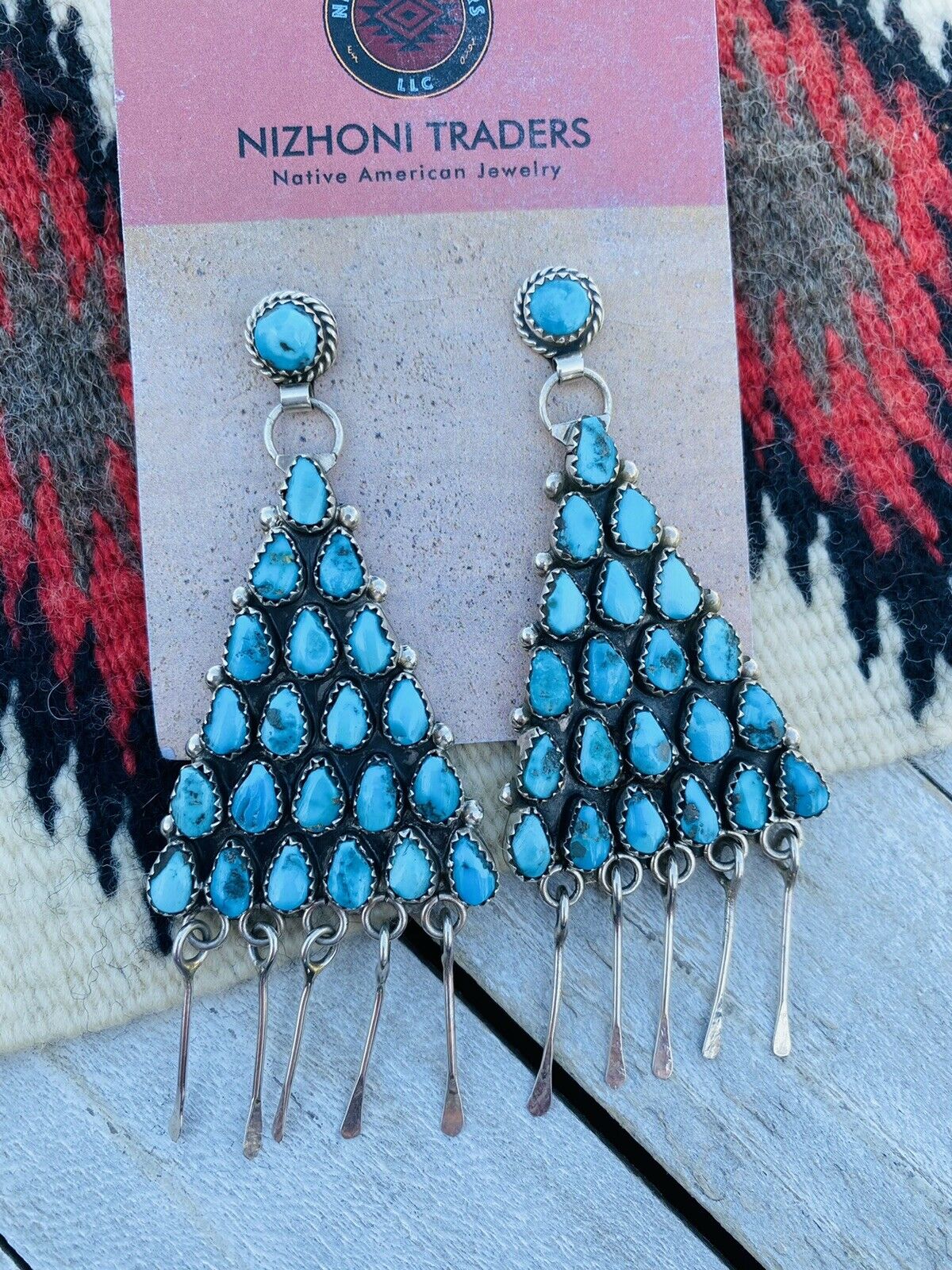 Beautiful Native American Zuni Blue Gem Turquoise Sterling Silver Earrings