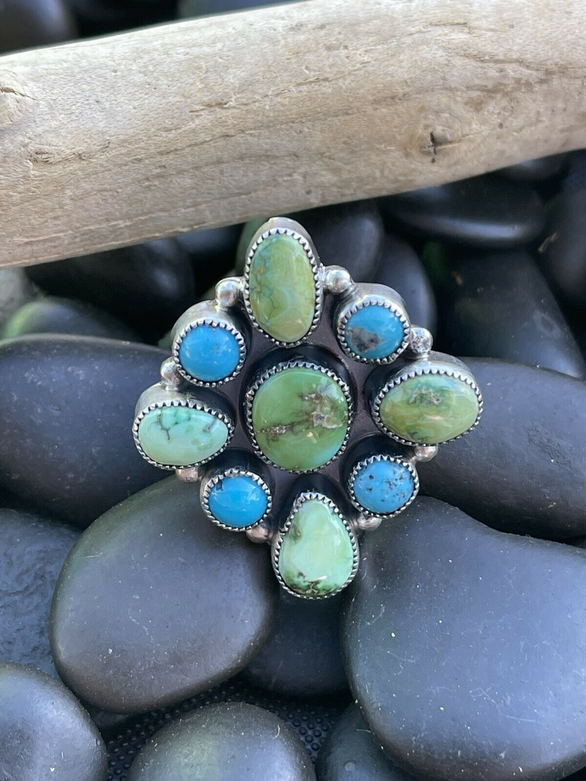 Navajo Sterling and Sonora Gold Turquoise Ring Size 10 offers 3/4