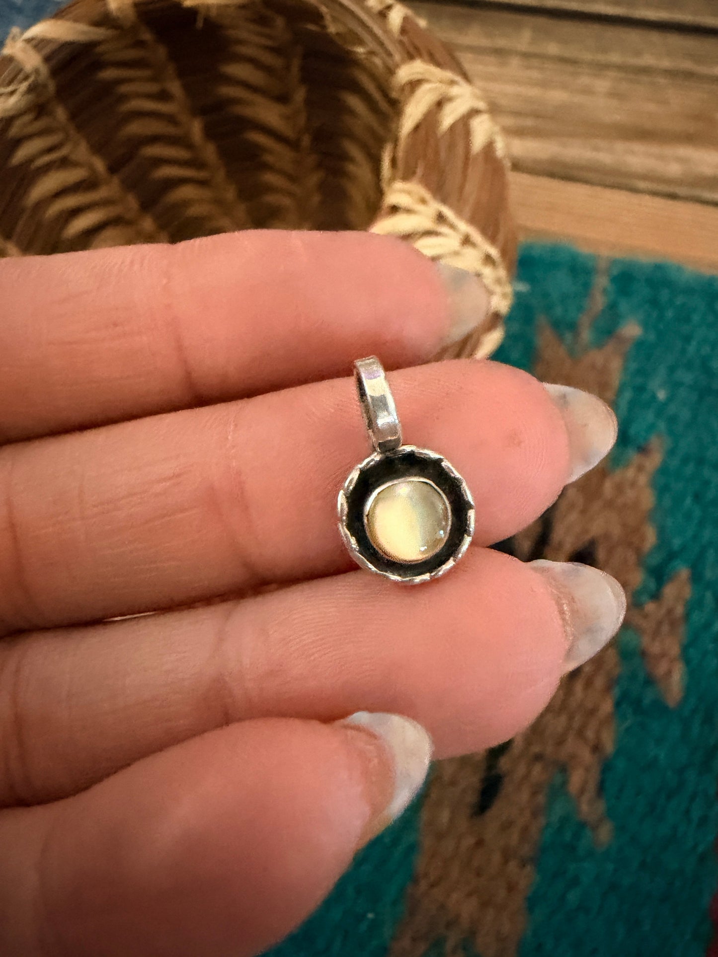 Handcrafted Sterling Silver and Mother of Pearl Mini Pendant