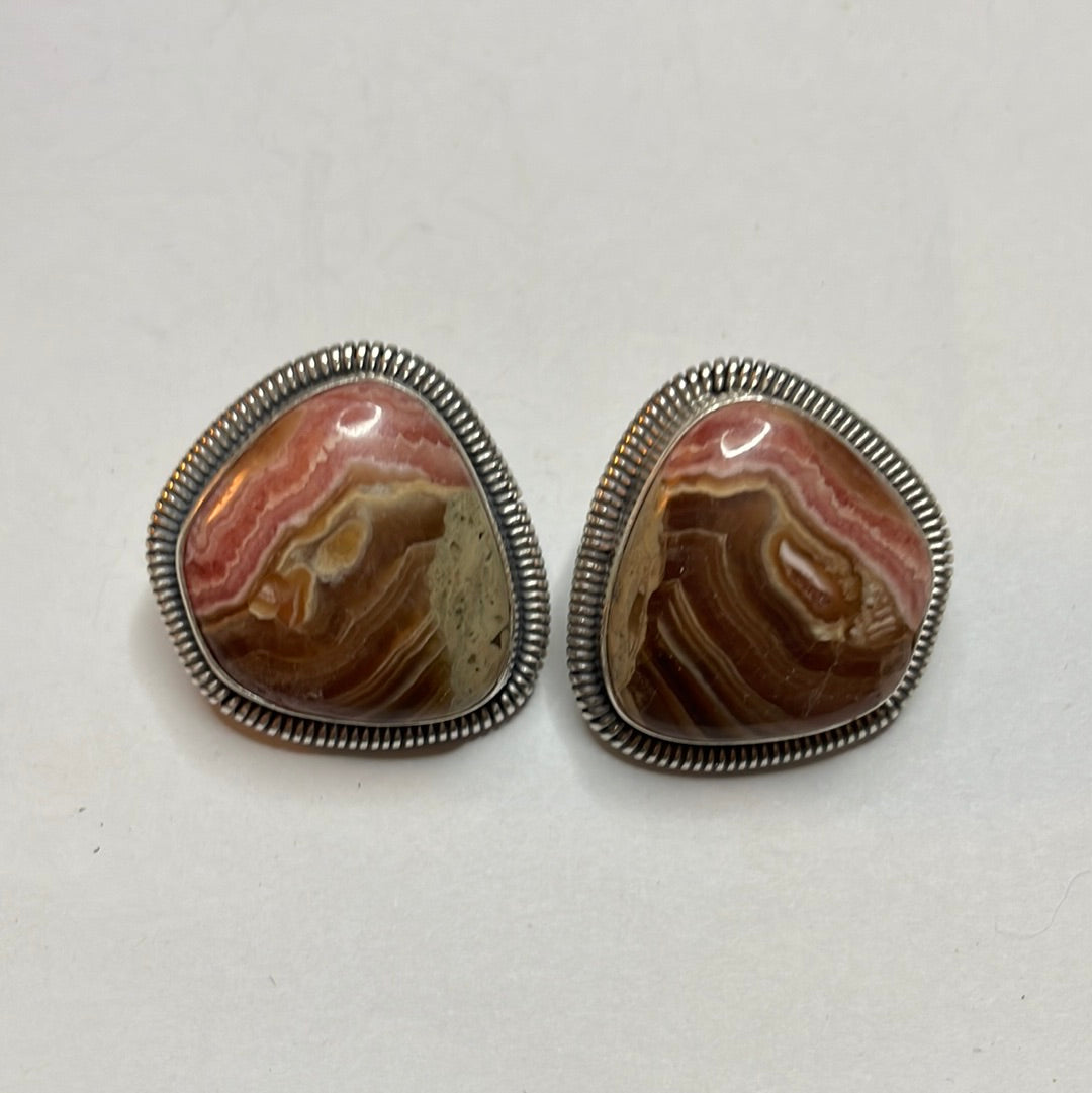 Handcrafted Sterling Silver & Rhodochrosite Stone Post Earrings