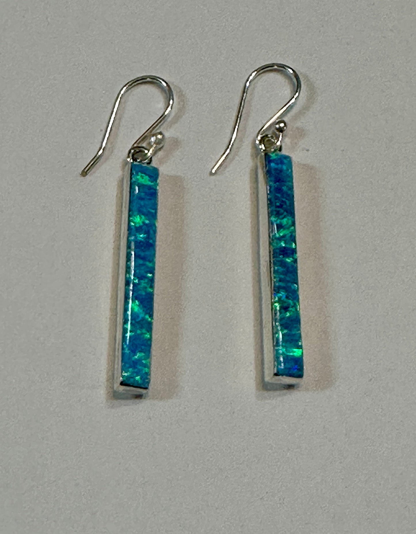 Blue Opal Column Sterling Silver Earrings