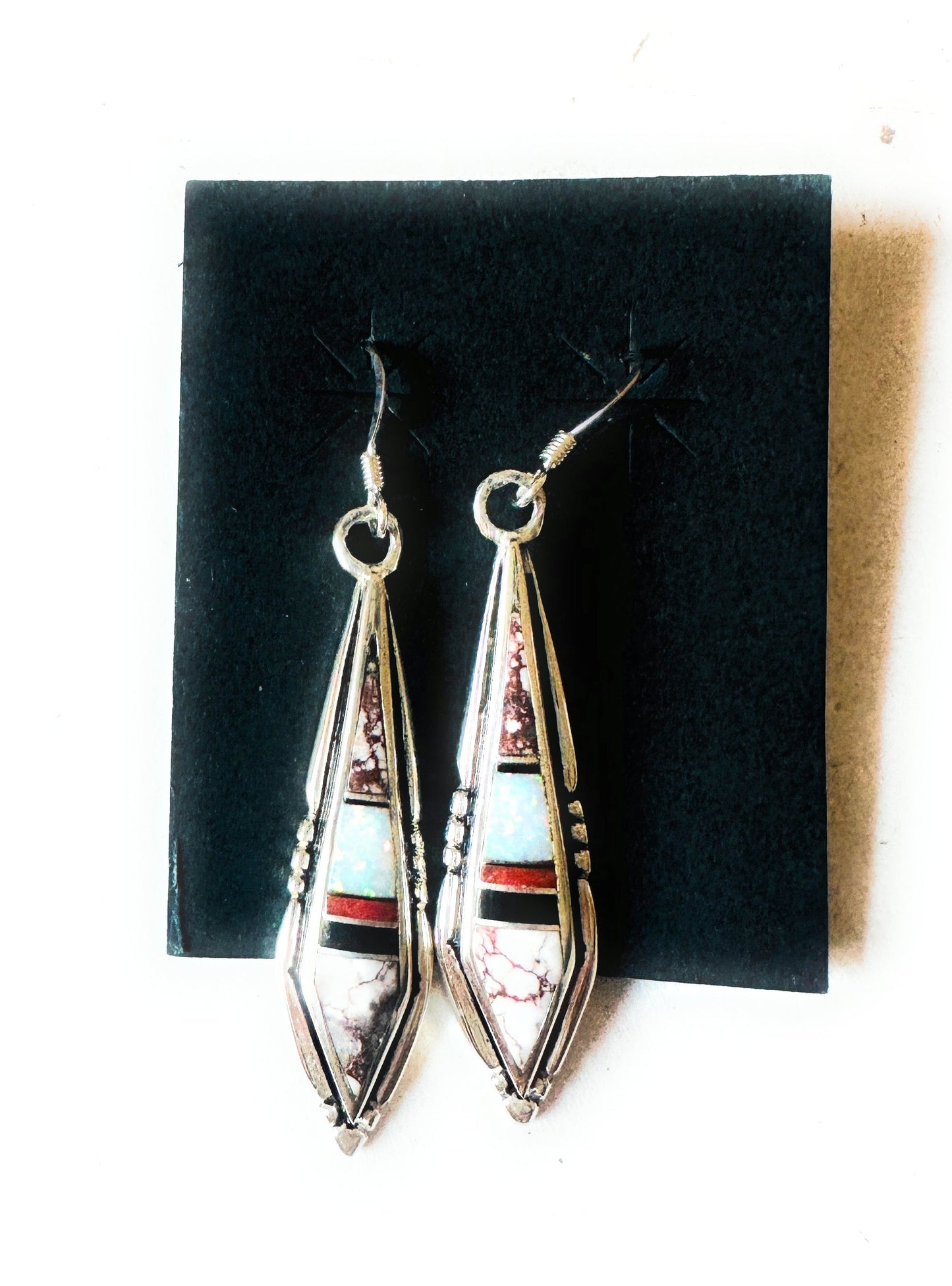Handcrafted Sterling Silver & Multi Stone Inlay Dangle Earrings