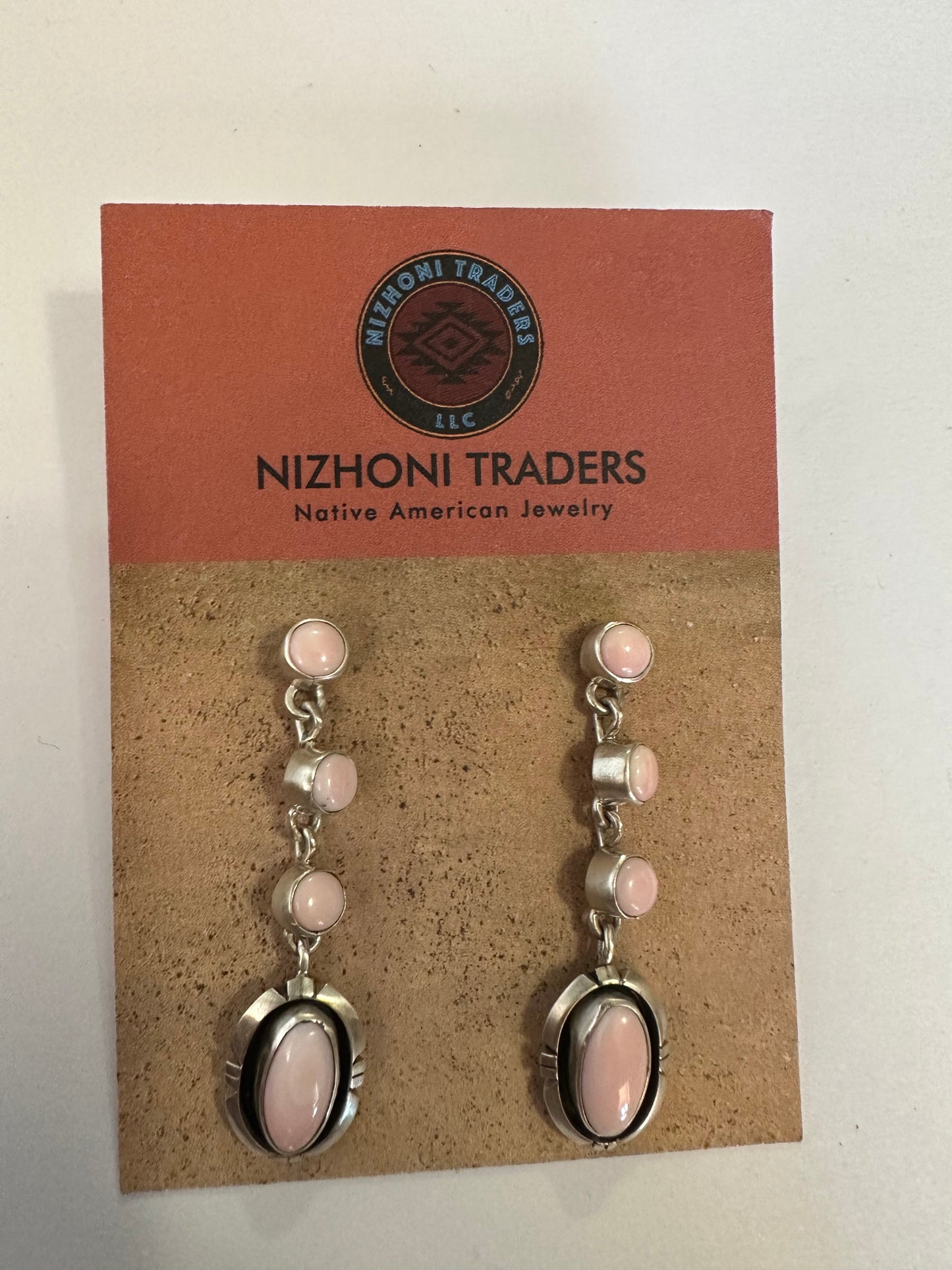 Handcrafted Sterling Silver Pink Conch 4 Stone Dangle Earrings