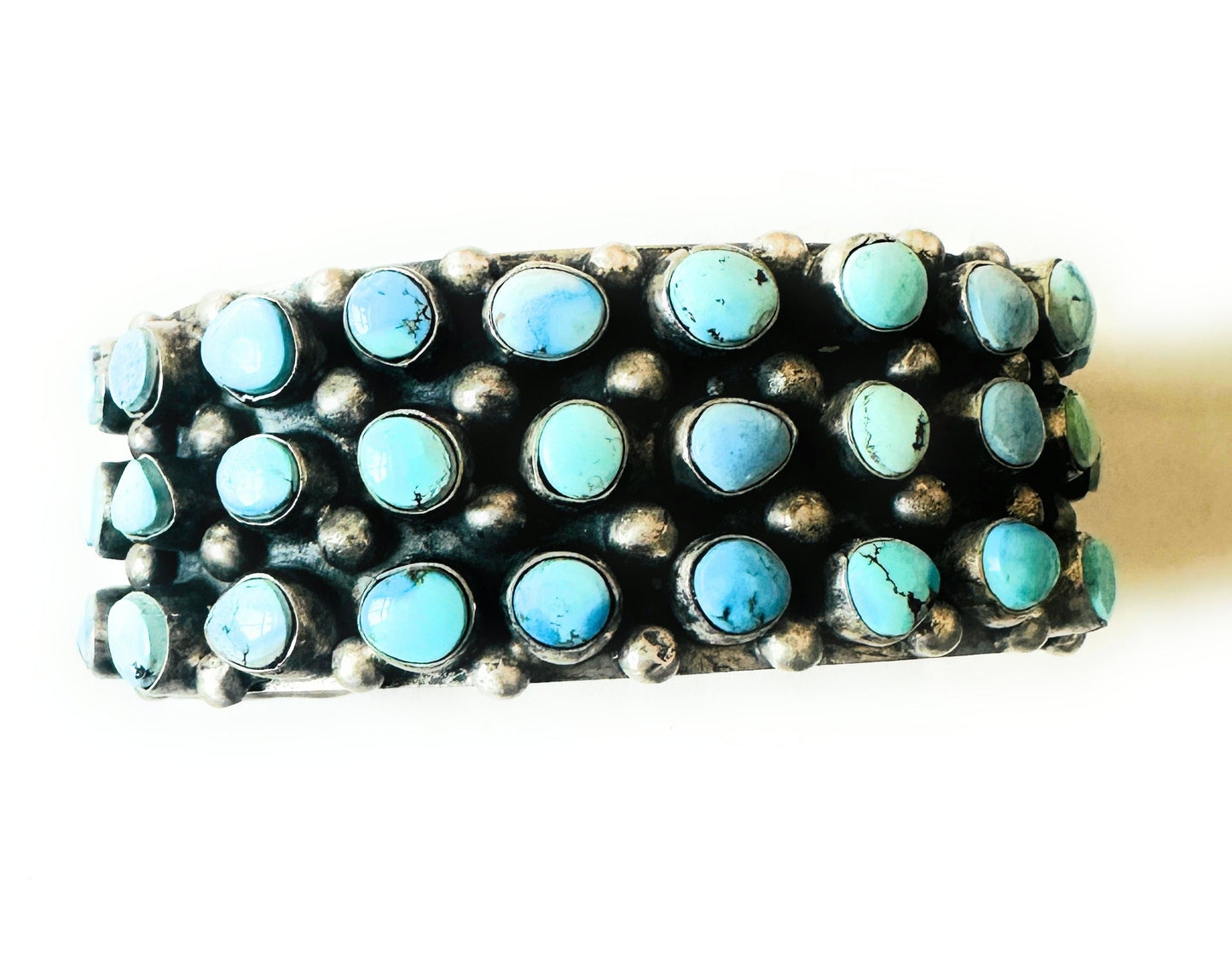 Sterling Silver & Golden Hills Turquoise Cluster Cuff Bracelet /