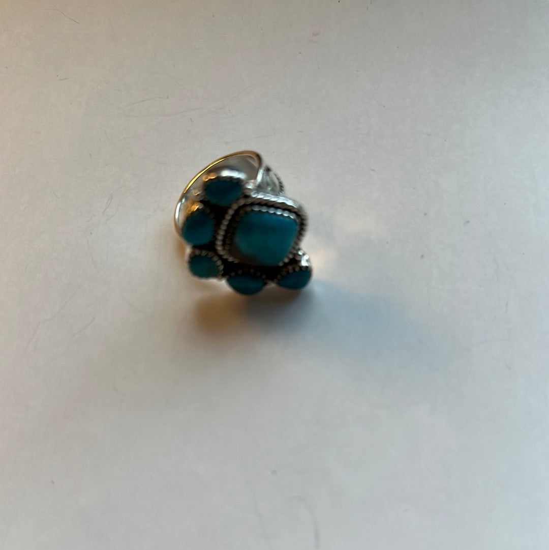 Beautiful Handmade Turquoise And Sterling Silver Adjustable Ring Signed Nizhoni