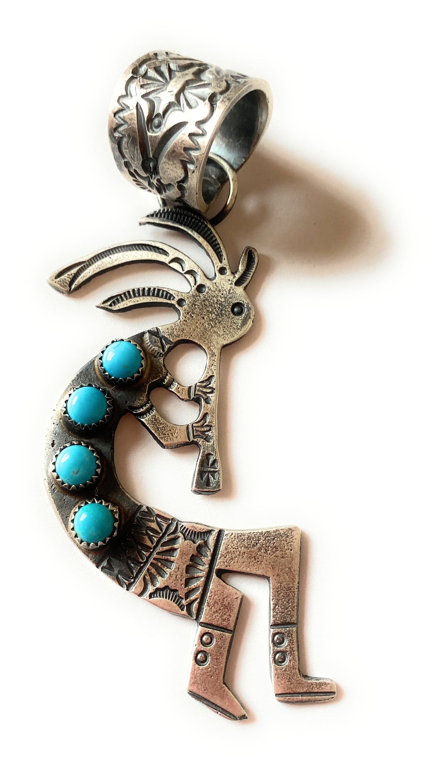 Handcrafted Turquoise & Sterling Silver Kokopelli Pendant by Kevin Billah