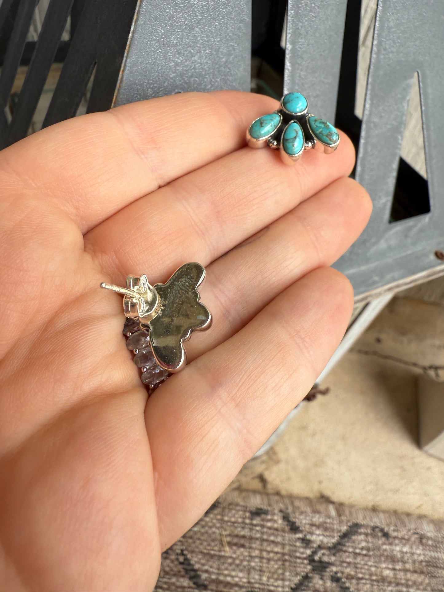 Handmade Kingman Turquoise & Sterling Silver 4 Stone Earrings style 1