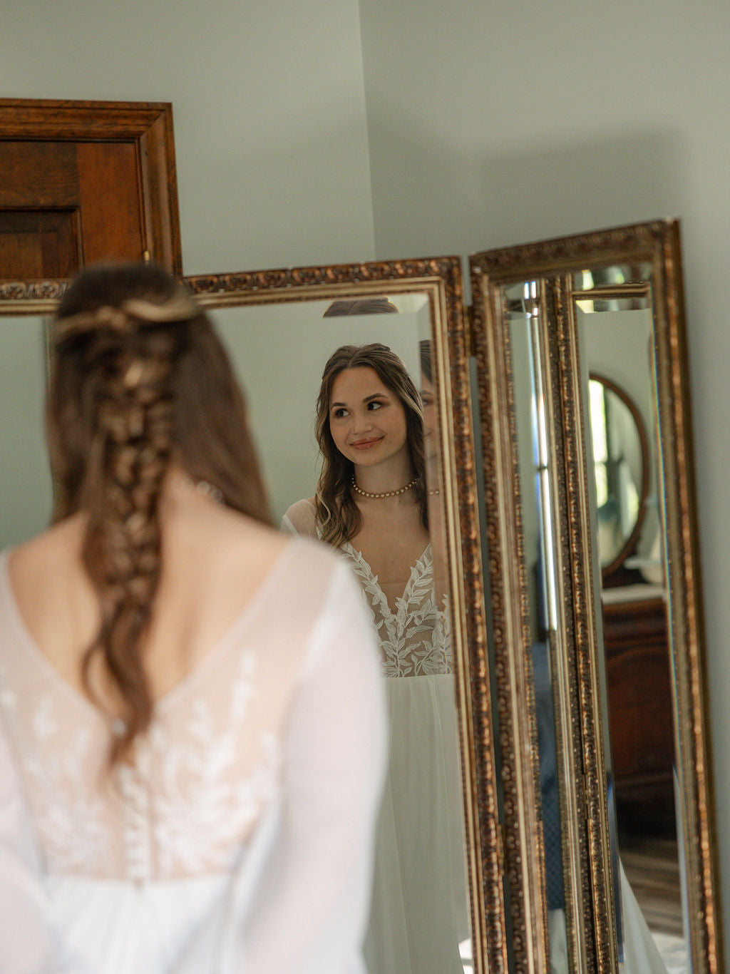 The Claire Gown – Nude Lace Western Wedding Dress with V-Neckline