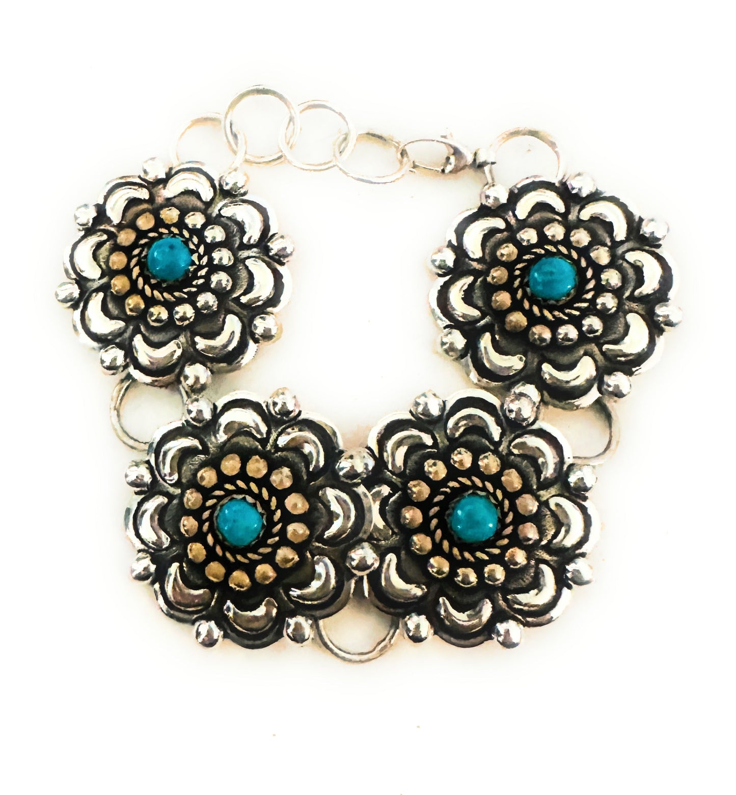 Handcrafted Turquoise & Sterling Silver Concho Link Bracelet