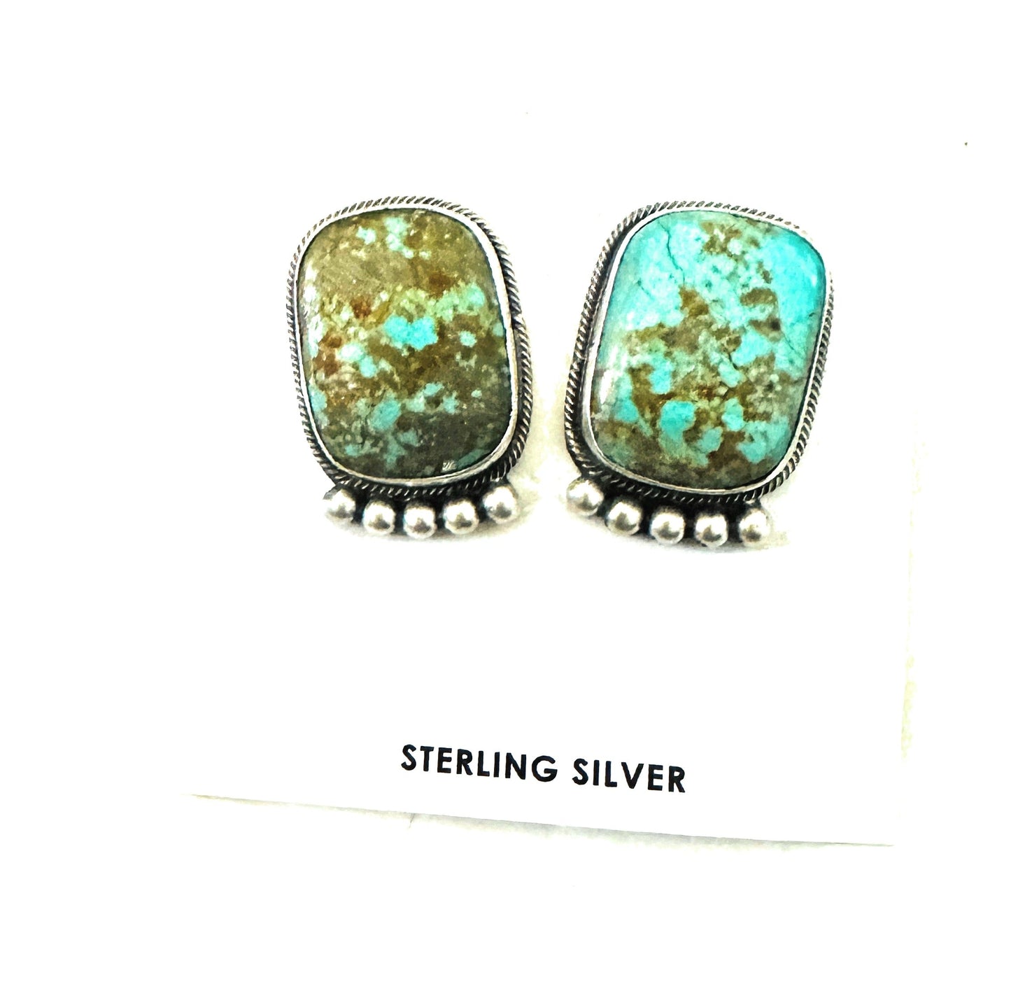 Handcrafted Number 8 Turquoise and Sterling Silver Post Earrings
