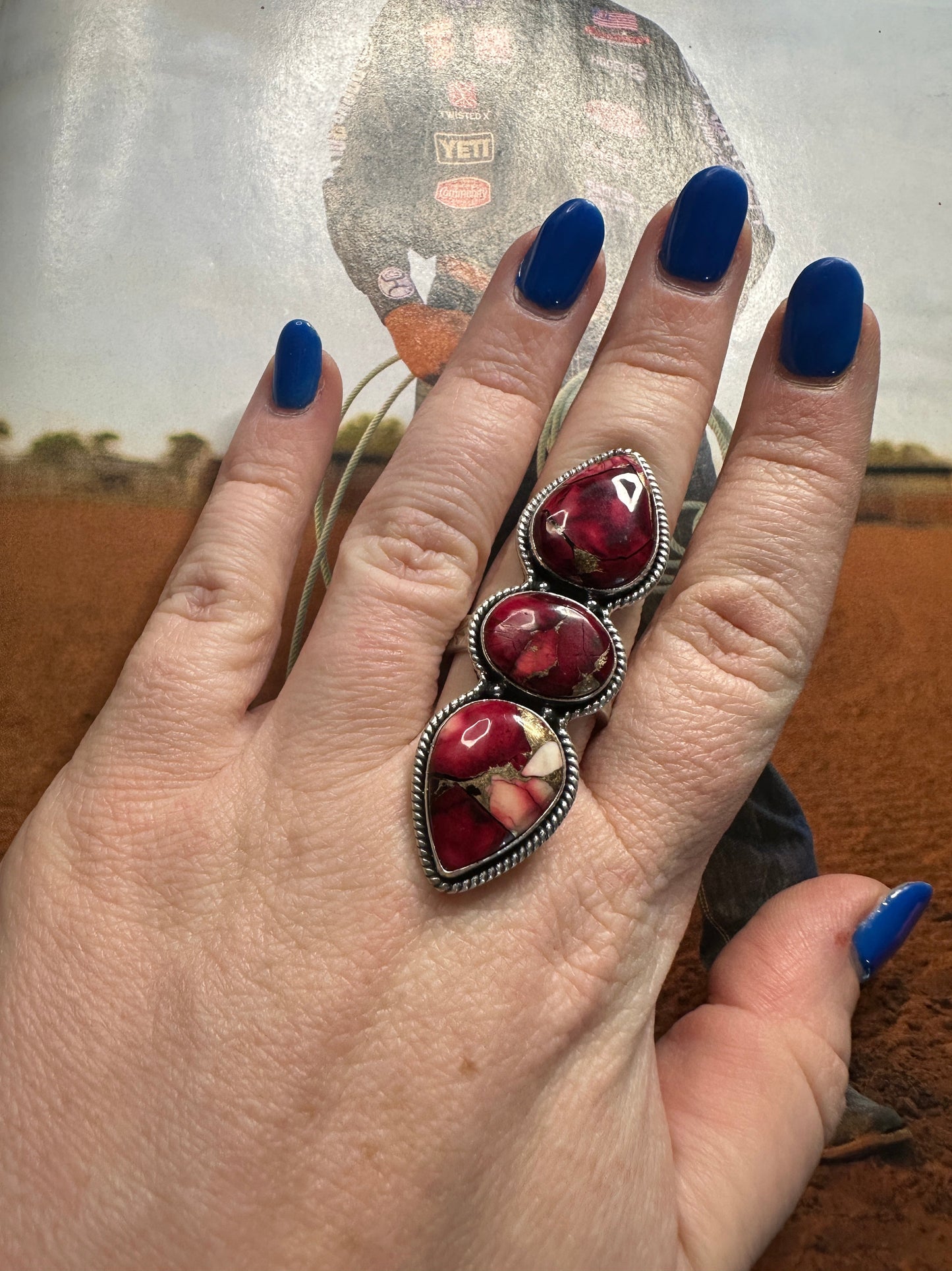 Beautiful Handmade Dahlia Rose And Sterling Silver Adjustable 3 Stone Ring