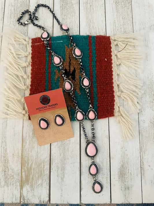 Handcrafted Queen Pink Conch & Sterling Silver Necklace Set