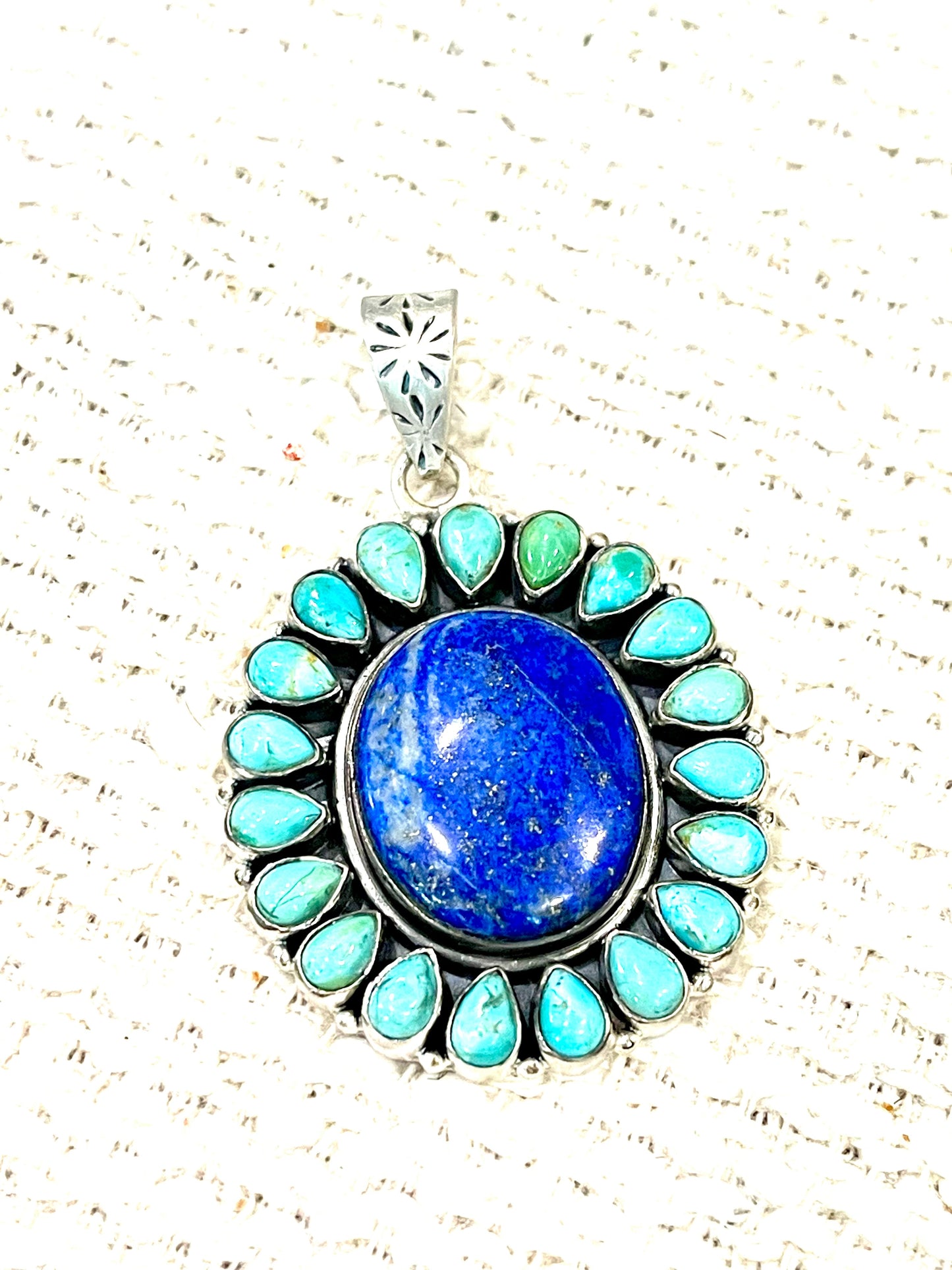 Handcrafted Sterling Silver, Lapis & Kingman Turquoise Cluster Pendant