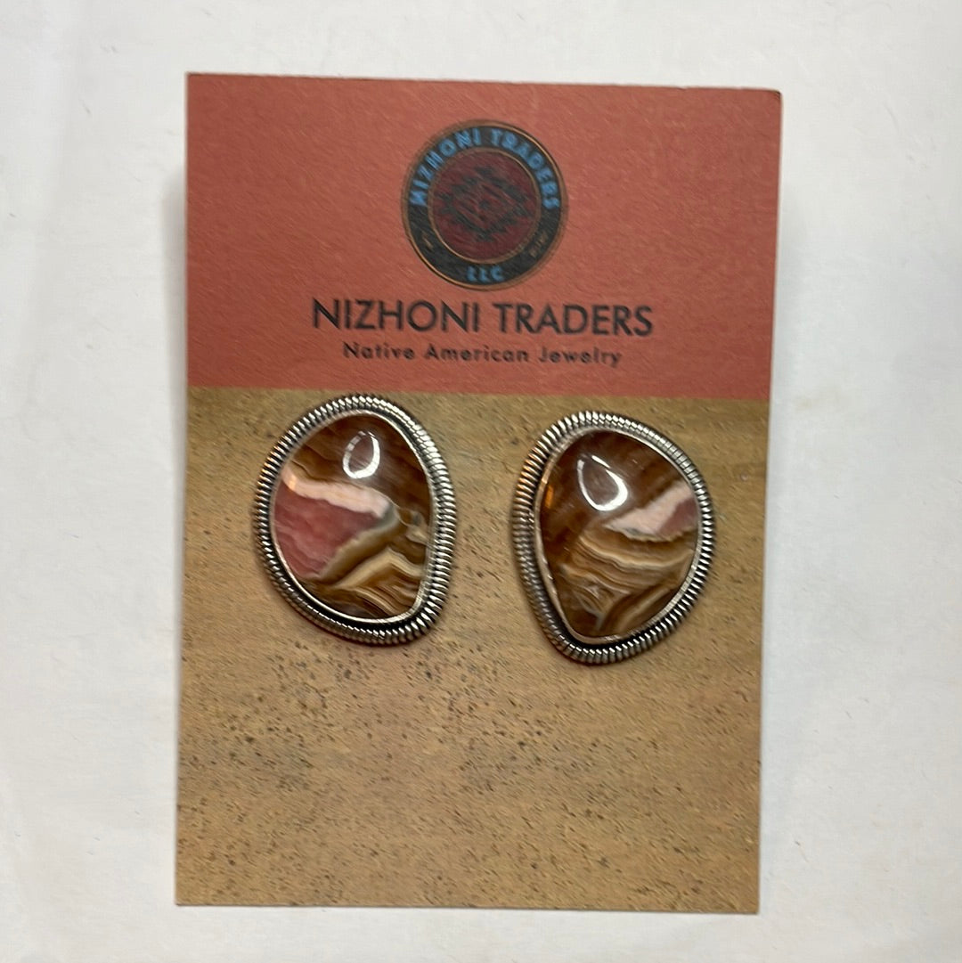 Handcrafted Sterling Silver & Rhodochrosite Stone Post Earrings
