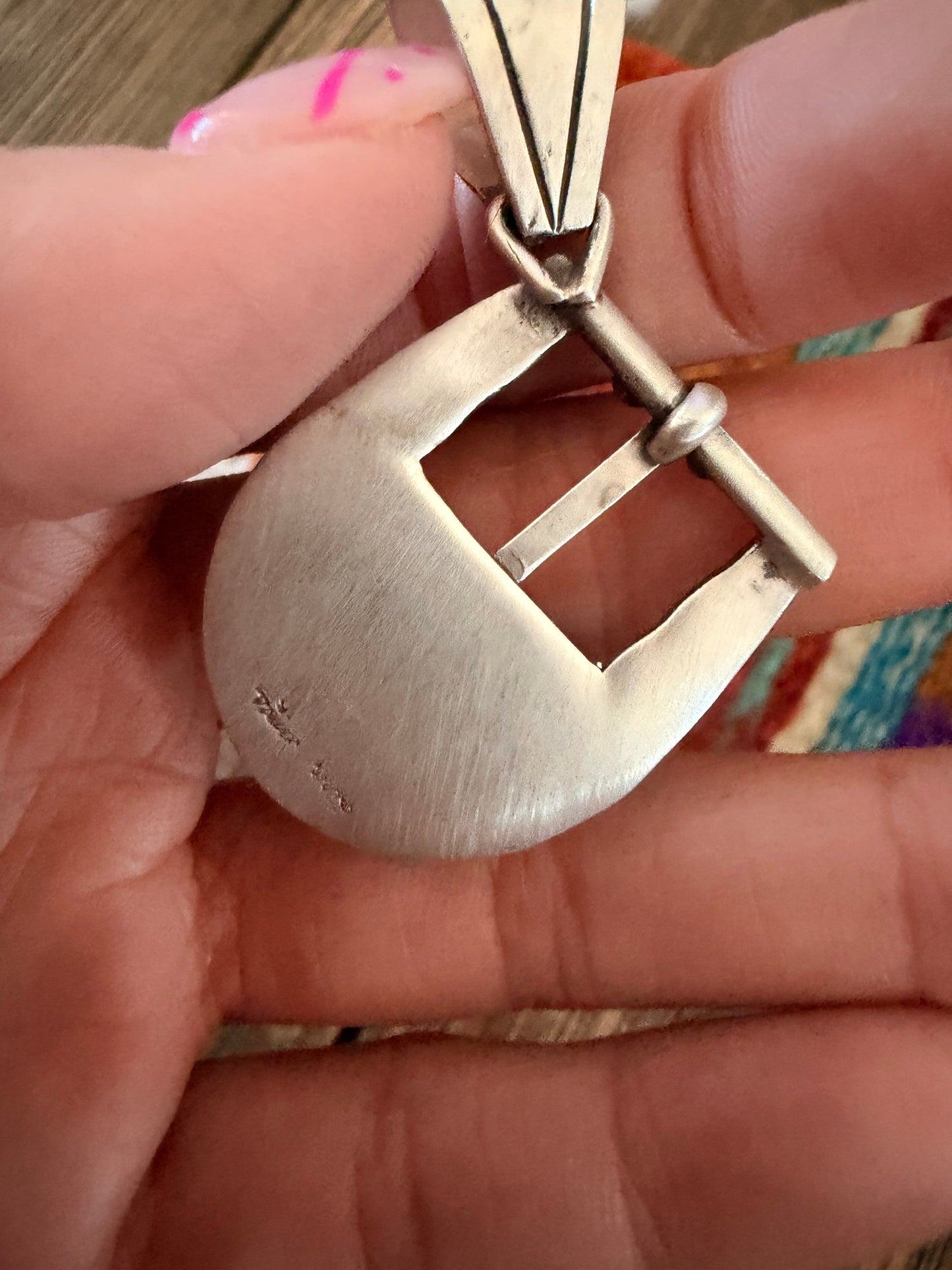 Handcrafted Sterling Silver & Turquoise Belt Buckle Pendant by Leroy James